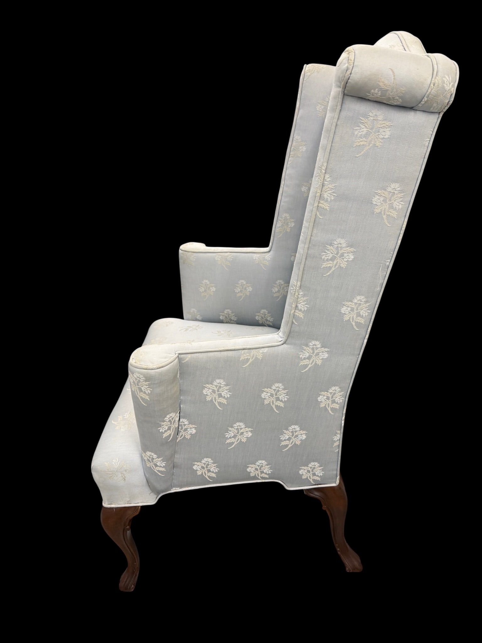 Baker Furniture Attributed Blue Damask Wingback Chairs - A Pair - 7