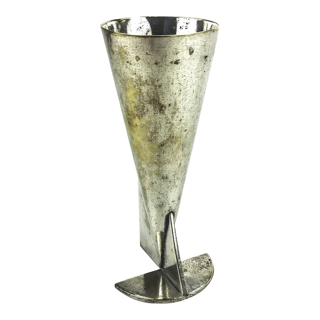 Gorgeous Art Deco Silver Plated Bud Vase: Designed after LA MAISON DESNY (1927-1933) A Silver-Plated Brass Vase, circa 1928 Purchased in France. This Silver plated vase is a head turner. Has some patina showing the slightly brass color under