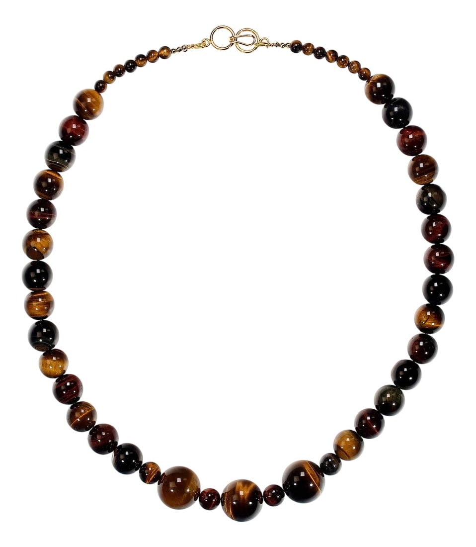 Ajd 25 Inch Tiger's Eye Multi Color Necklace Perfect for Fall: Elevate your accessory game with this stunning 25-inch multi-color Tiger's Eye necklace, designed to capture the warm, earthy tones of autumn. At the heart of this piece lie three striking 20mm