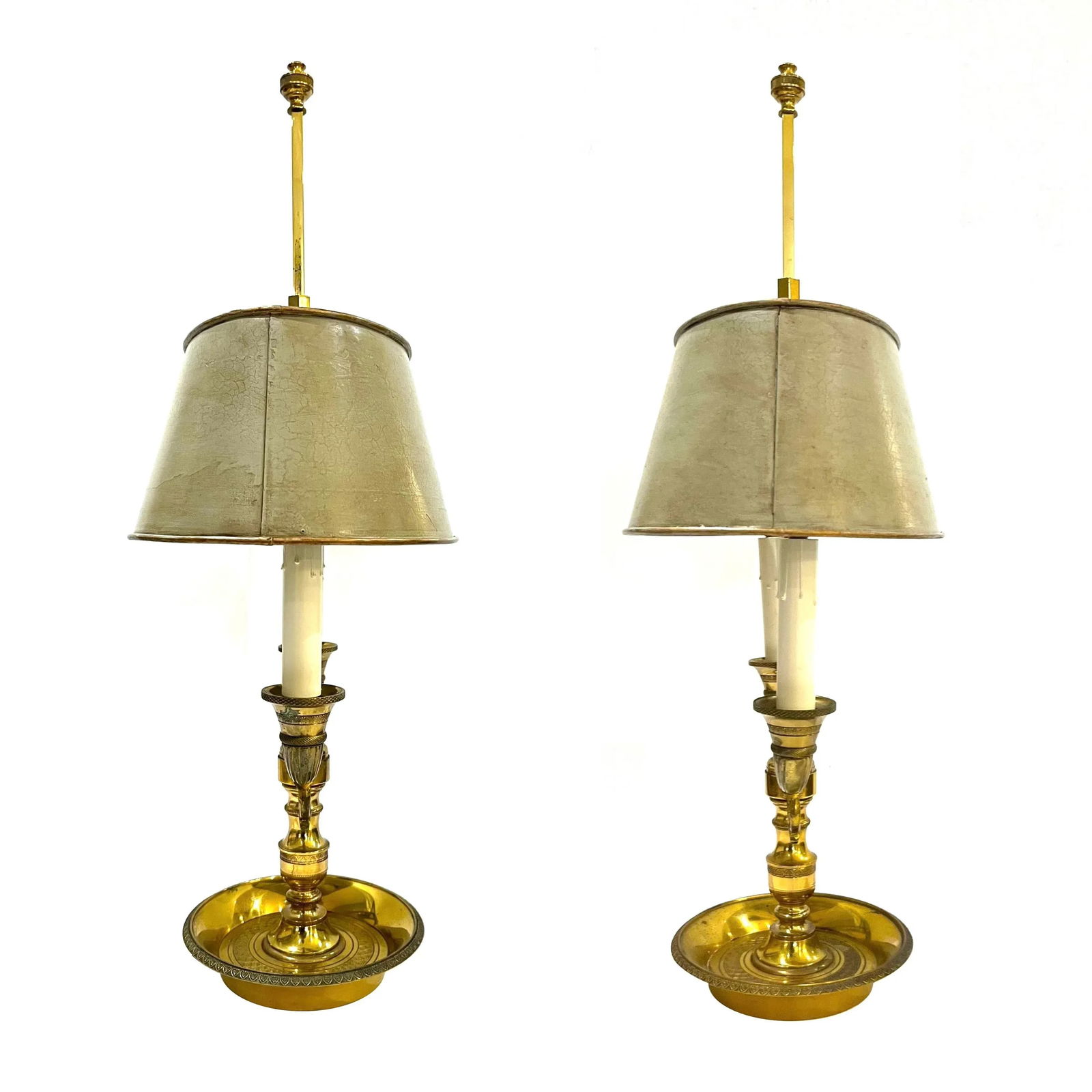 Vintage Gilt Brass Bouillotte Lamps - Pair - 7