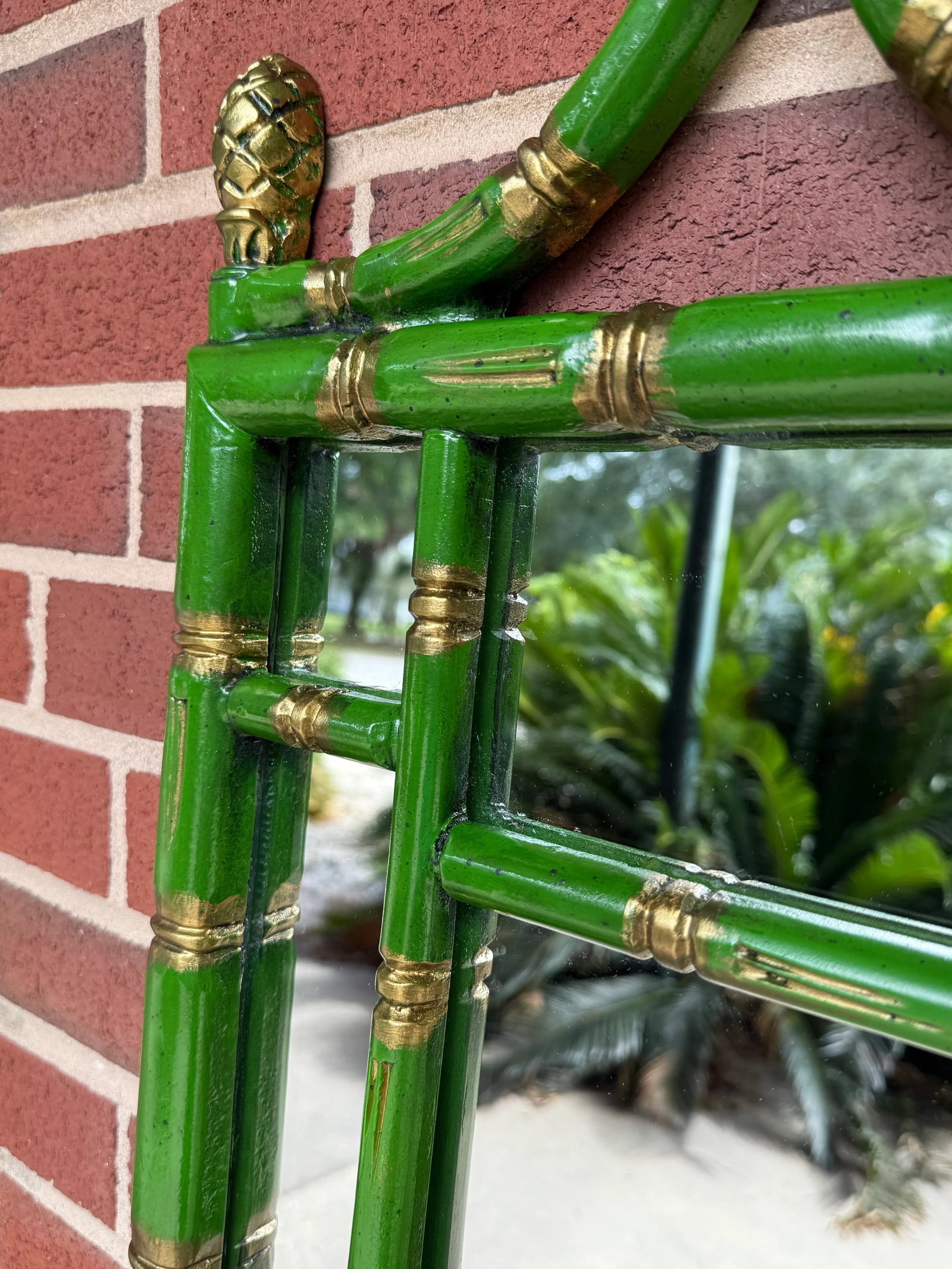 Vintage Palm Beach Regency Pagoda Style Faux Bamboo Full Length Wall Mirror - Newly Painted Green an - 5