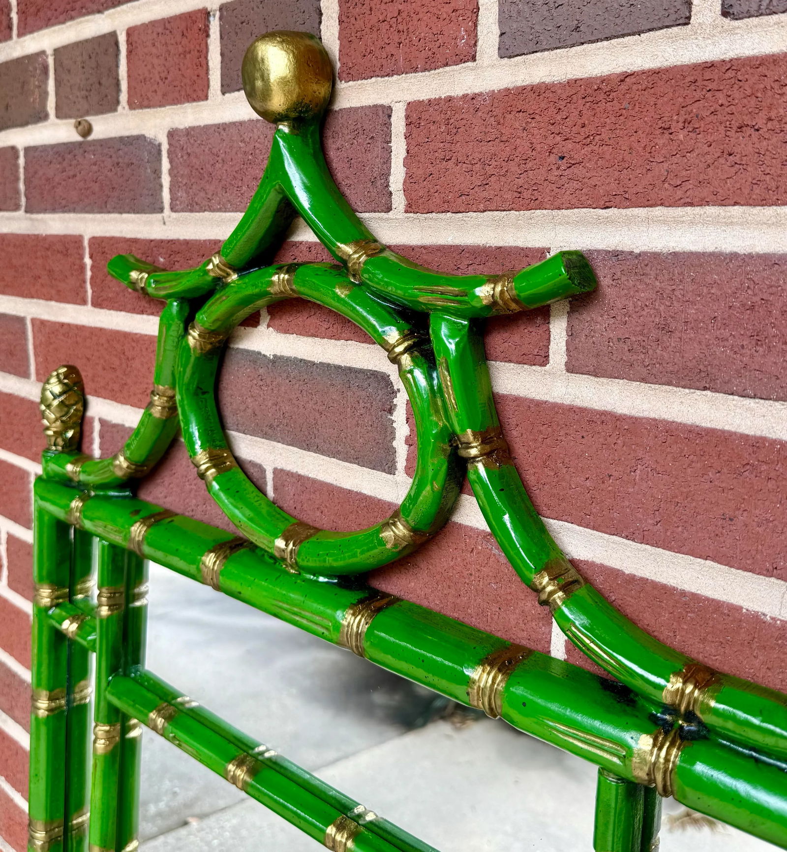 Vintage Palm Beach Regency Pagoda Style Faux Bamboo Full Length Wall Mirror - Newly Painted Green an - 7