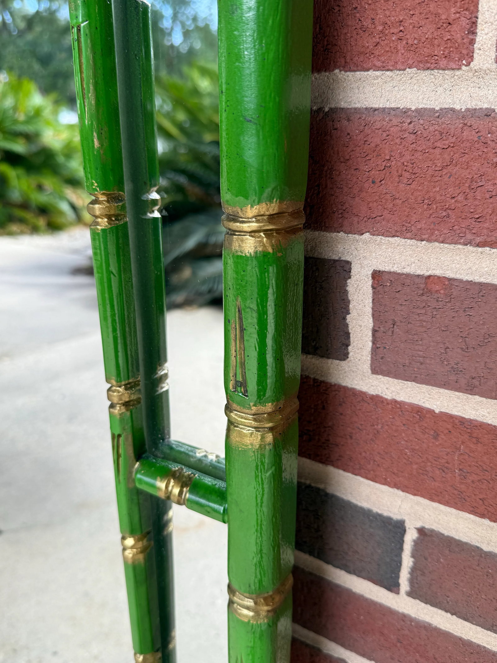 Vintage Palm Beach Regency Pagoda Style Faux Bamboo Full Length Wall Mirror - Newly Painted Green an - 8