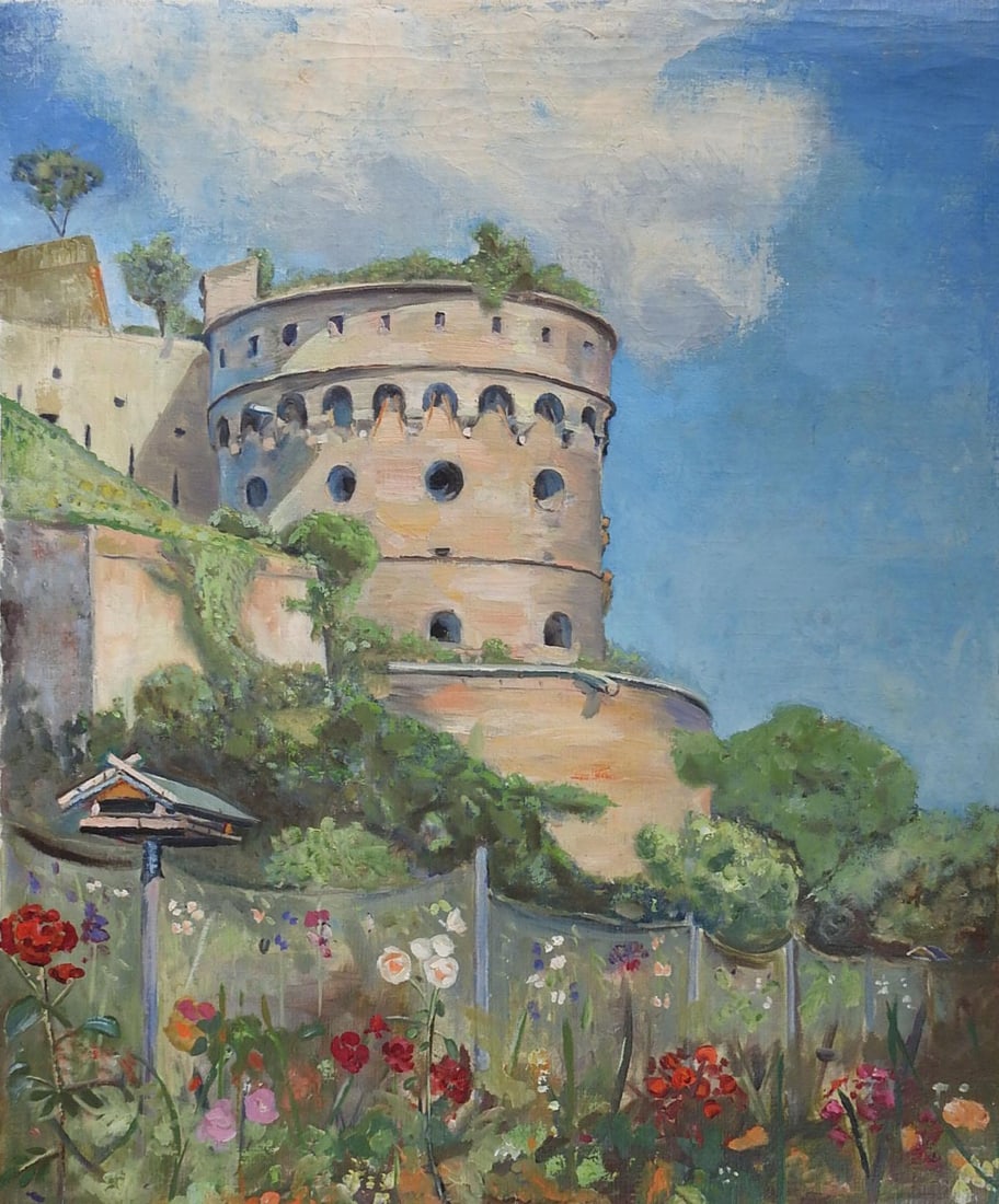 Mid 20th Century Painting Maschikuli Tower Wurzburg Germany - 5