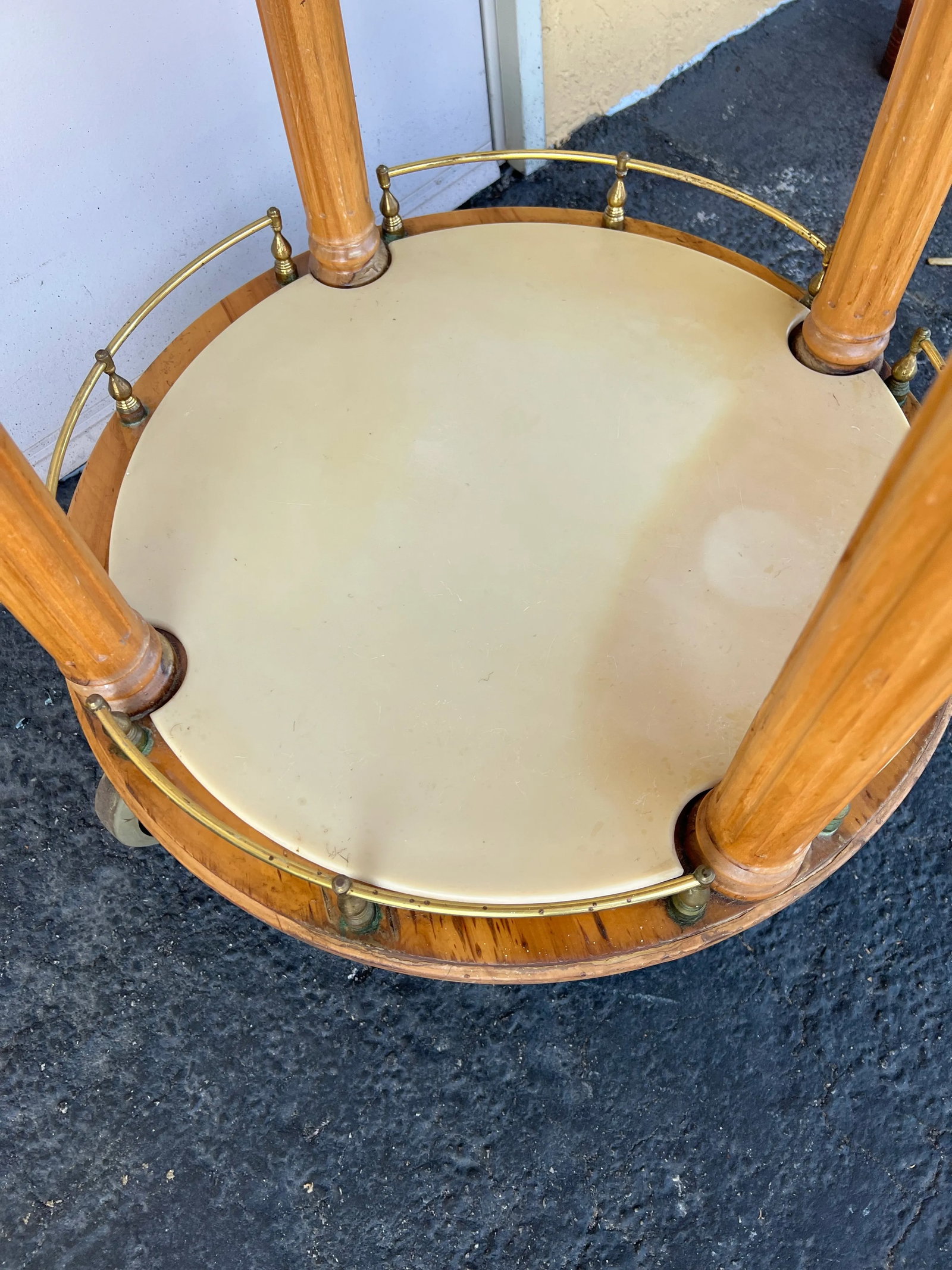 1960s Wooden Round Bar Cart on Wheels, Tea Cart - 4