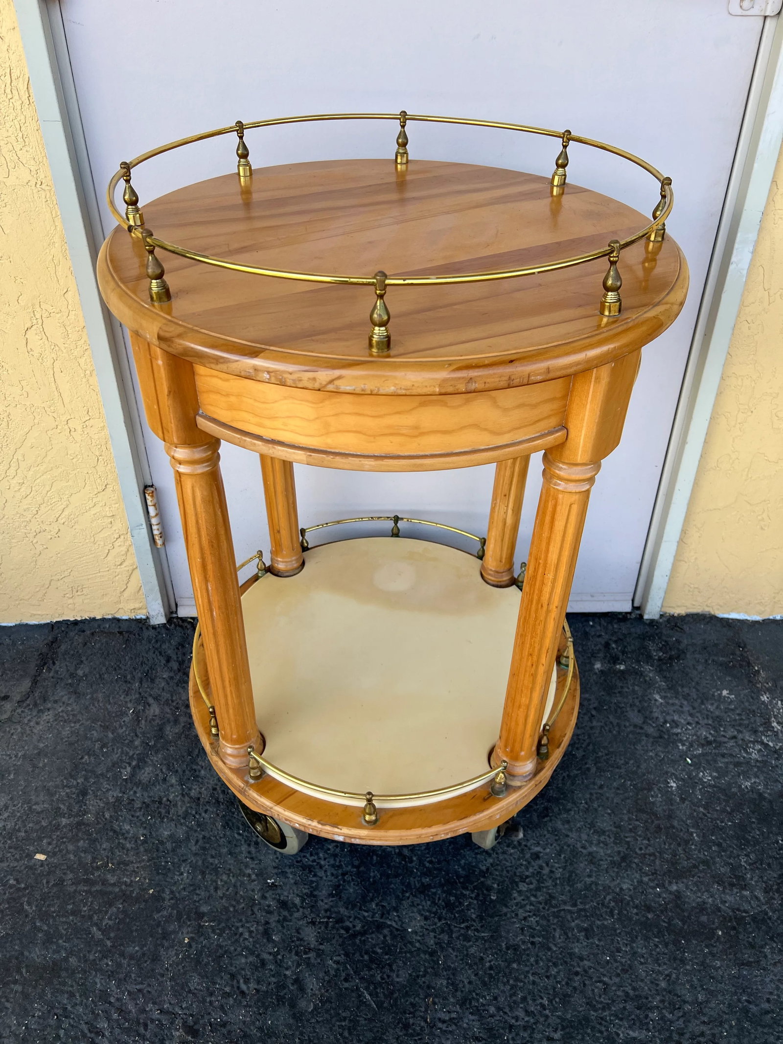 1960s Wooden Round Bar Cart on Wheels, Tea Cart - 5