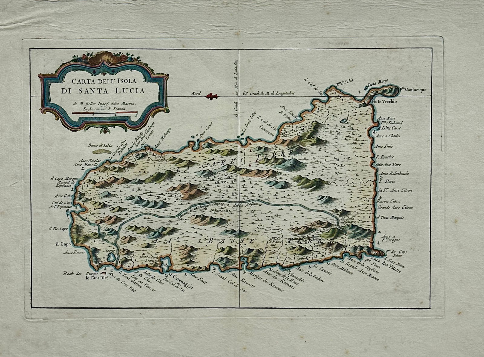 St. Lucia Original Map by Jacques Bellin, 1781 - 2