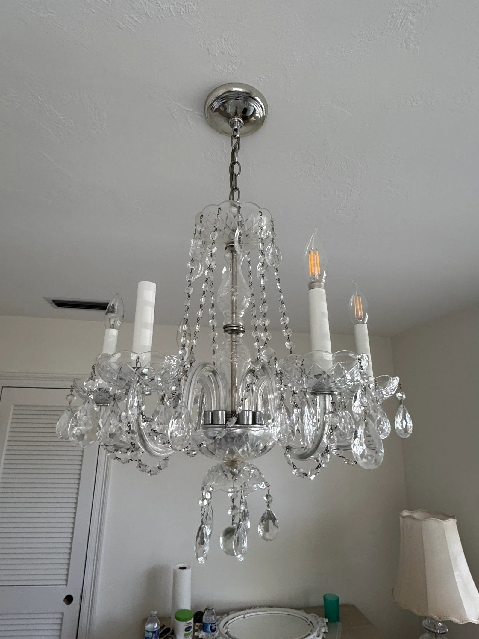 Vintage 1960s Crystal Chandelier - 6 Arm - 6