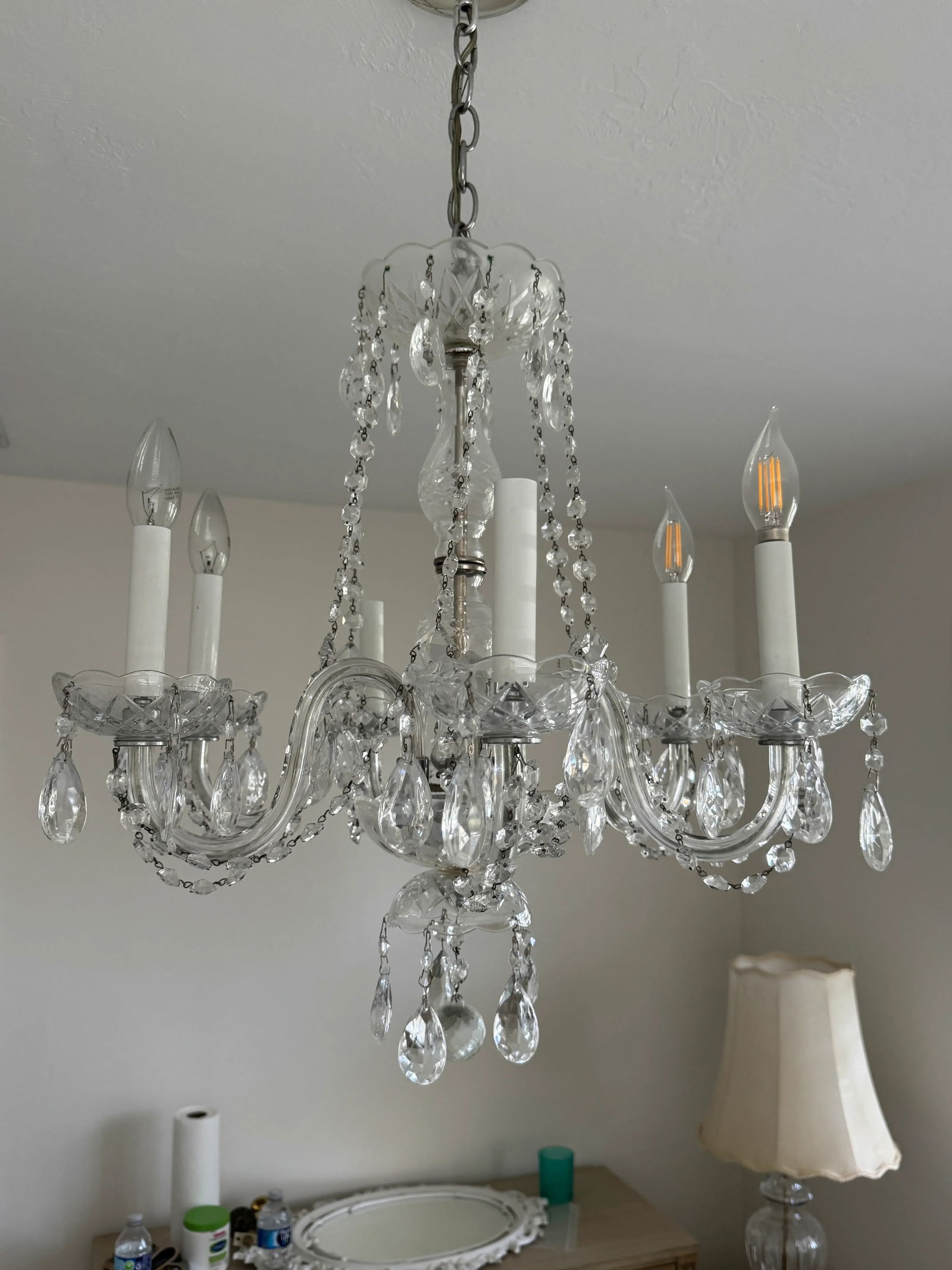 Vintage 1960s Crystal Chandelier - 6 Arm - 7