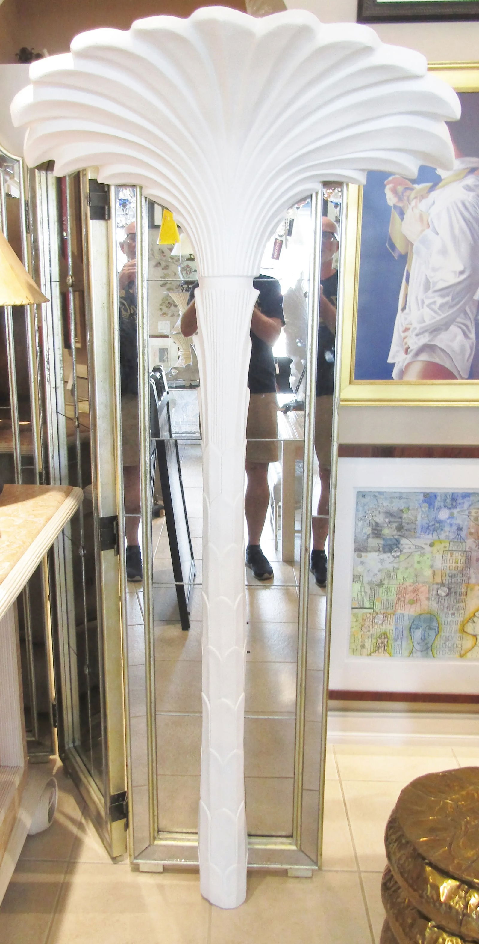 Original Vintage Serge Roche Style Palm Tree Wall Torchiere Floor Lamp C. 1970s - 2