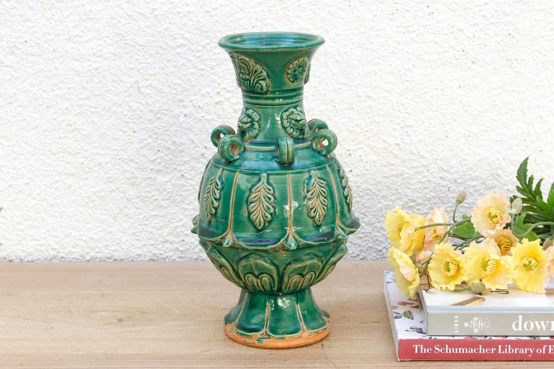 Antique Emerald Green Chinese Sculpture Vase - 7