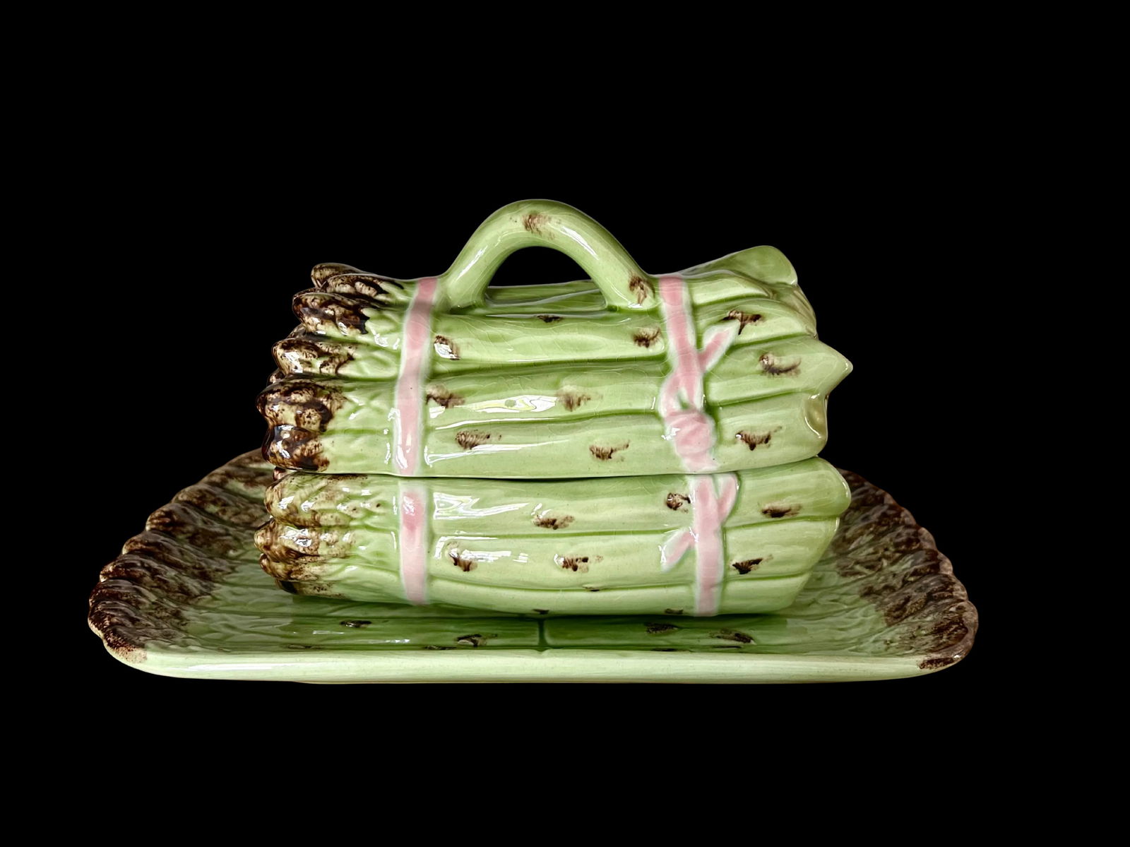 Late 20th Century Bordallo Pinheiro Majolica Asparagus Tureen With Underplate – Handcrafted - 2