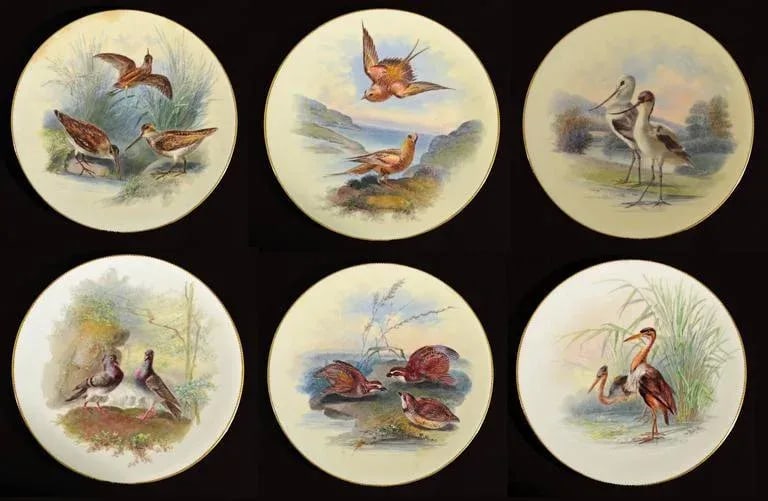 Thomas Minton Porcelain Bird Cabinet Plates Signed by William Mussil - 2