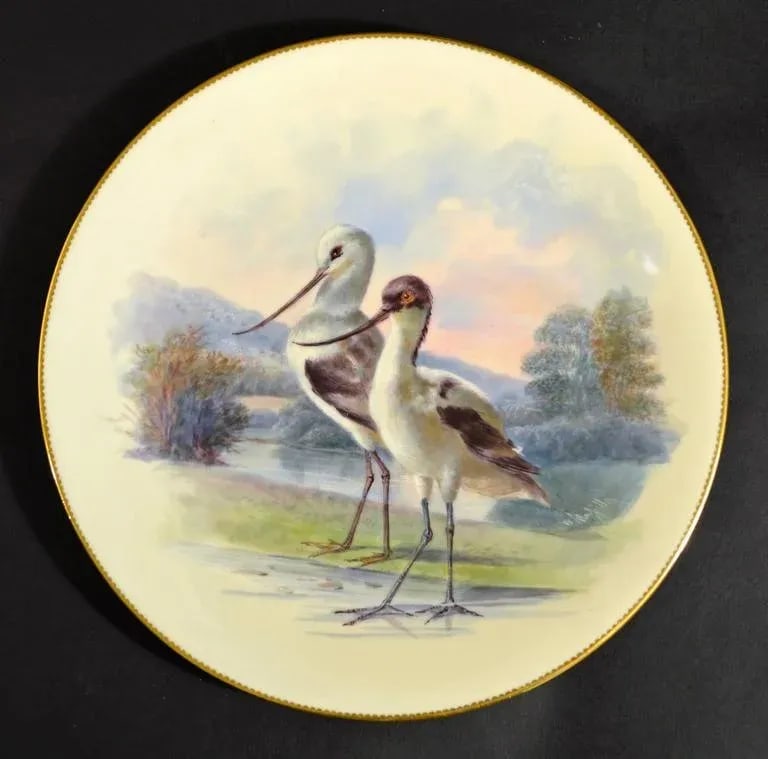 Thomas Minton Porcelain Bird Cabinet Plates Signed by William Mussil - 7