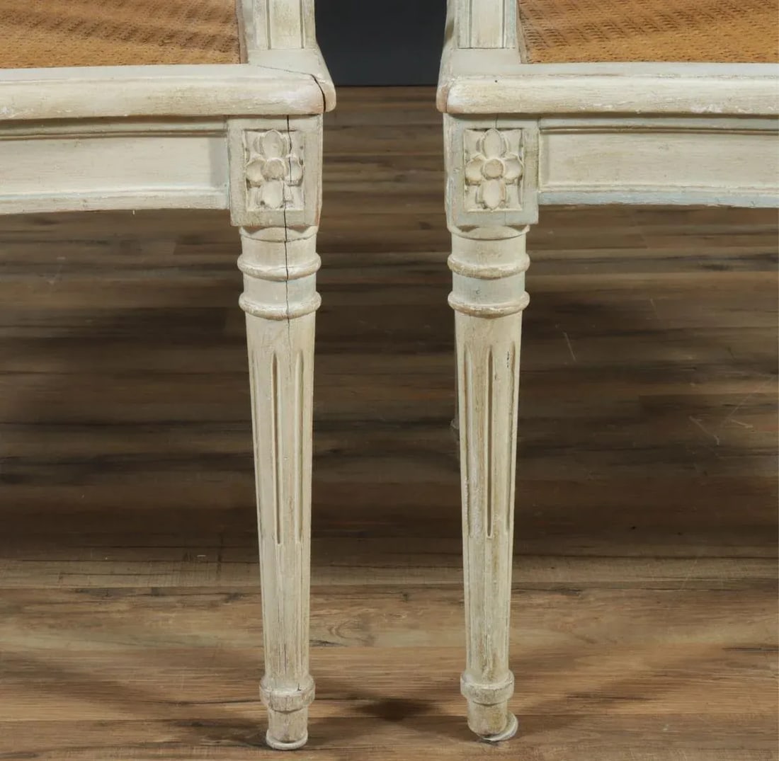 Early 20th Century Louis XVI Style French Fauteils Chairs With Cane and Paint - 3