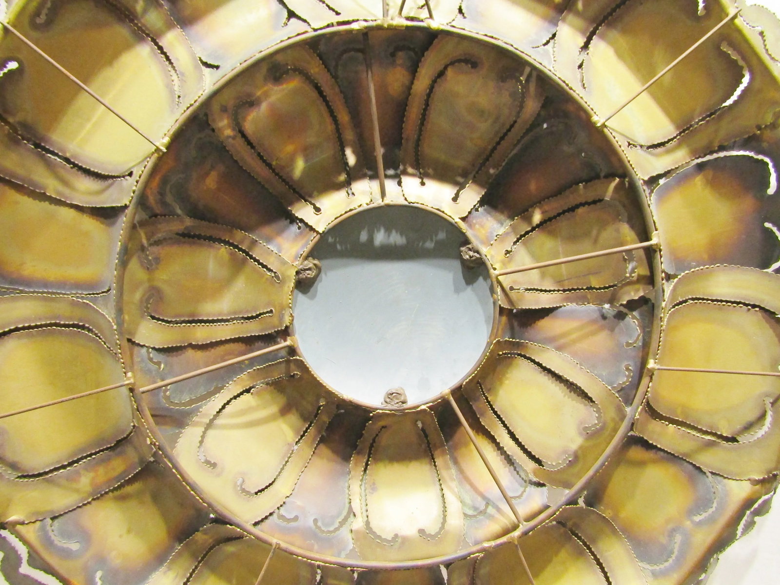 MCM Brutalist Torch Cut Brass Tom Greene Style Convex Round Wall Mirror C 1970s - 11