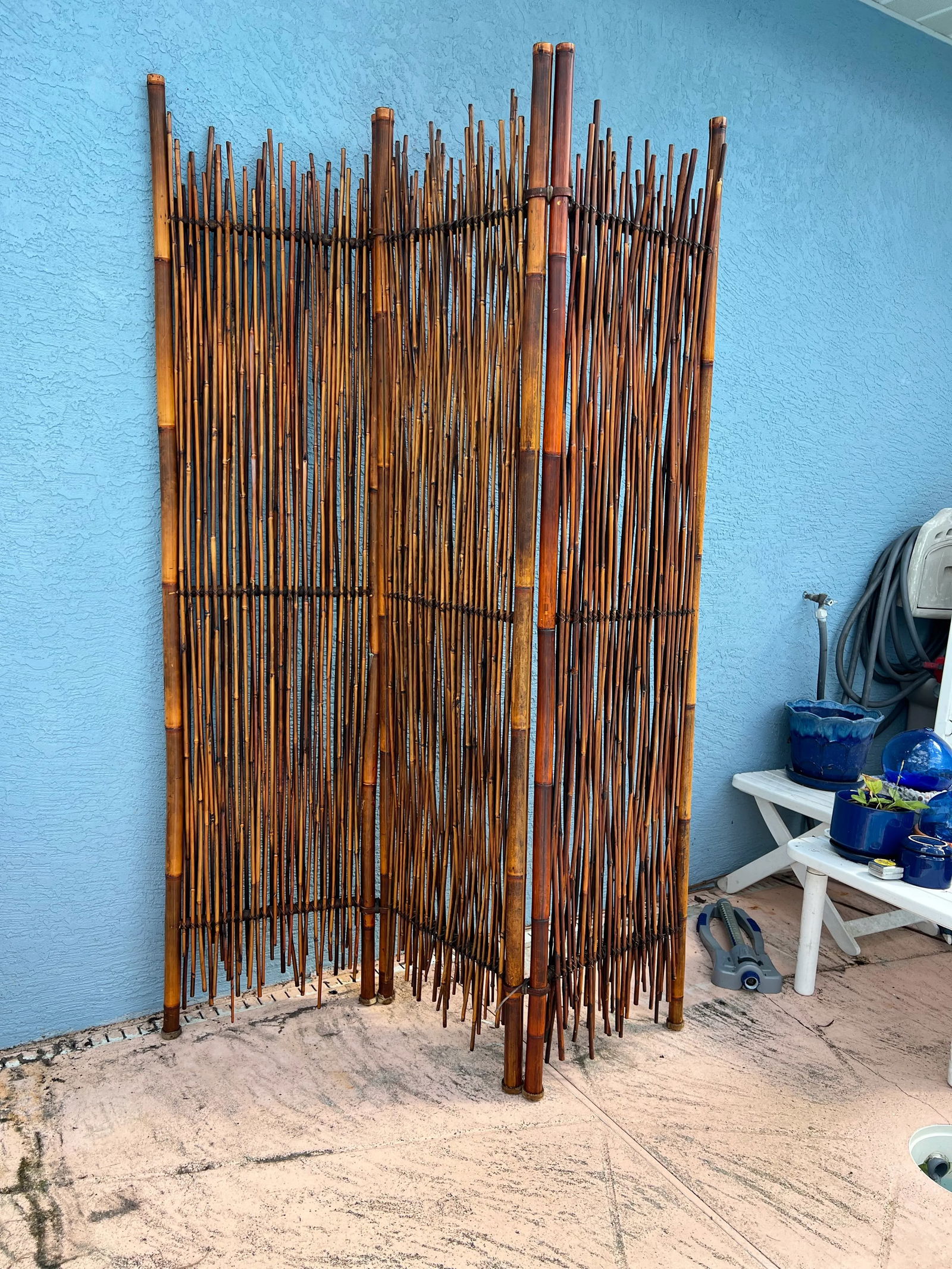 Vintage Bamboo Rattan Folding Room Divider - 2