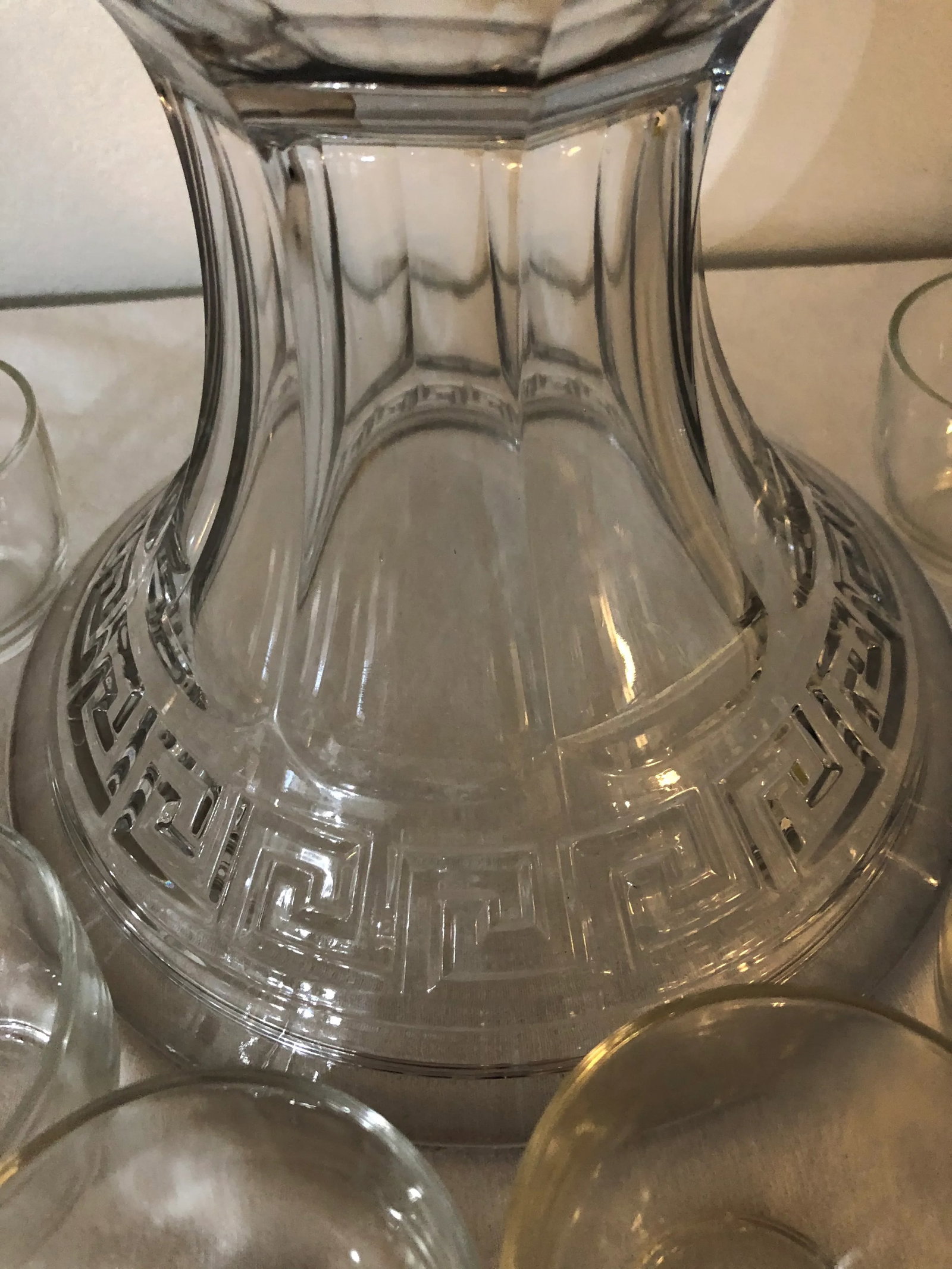 Vintage 1930s Heisey Greek Key Punch Bowl and Stand With Cups - 15 Piece Set - 3