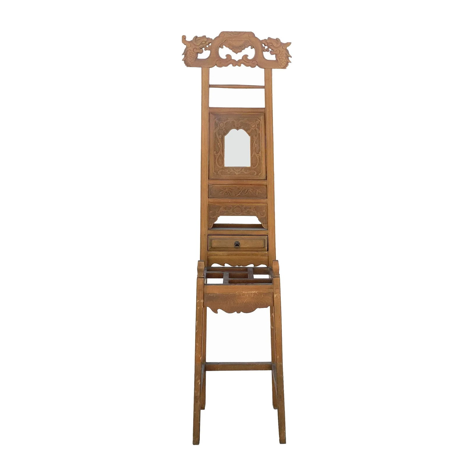 Chinese Oriental Wood Carving Cloth Rack Panel Wash Basin Stand - 7