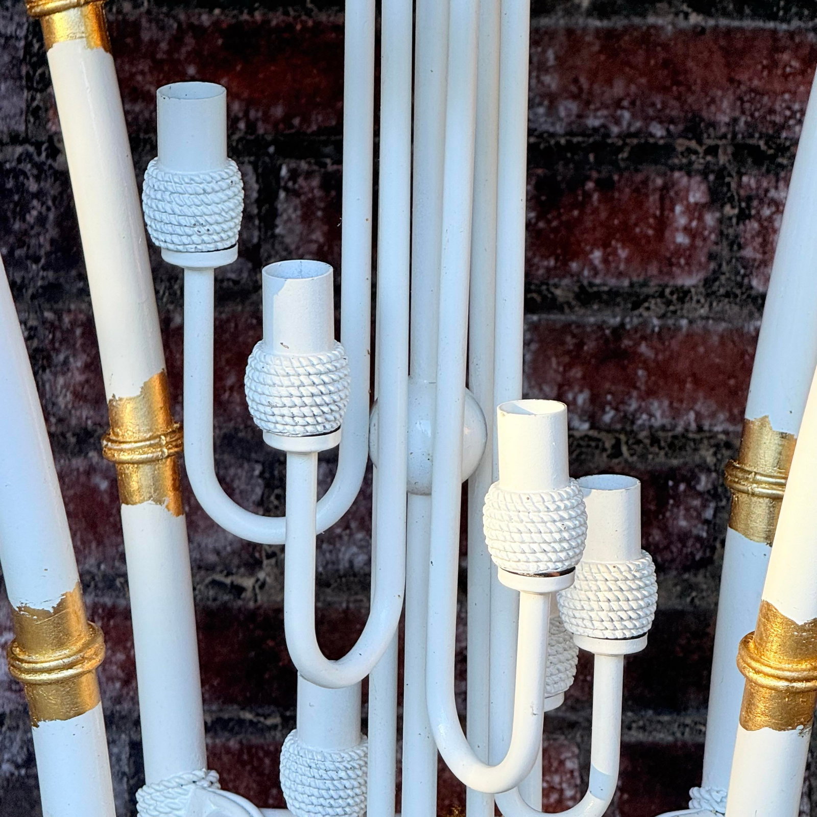 Vintage Palm Beach Regency Parcel Gilt Faux Bamboo Lantern Chandelier Curated and Newly Painted by T - 6