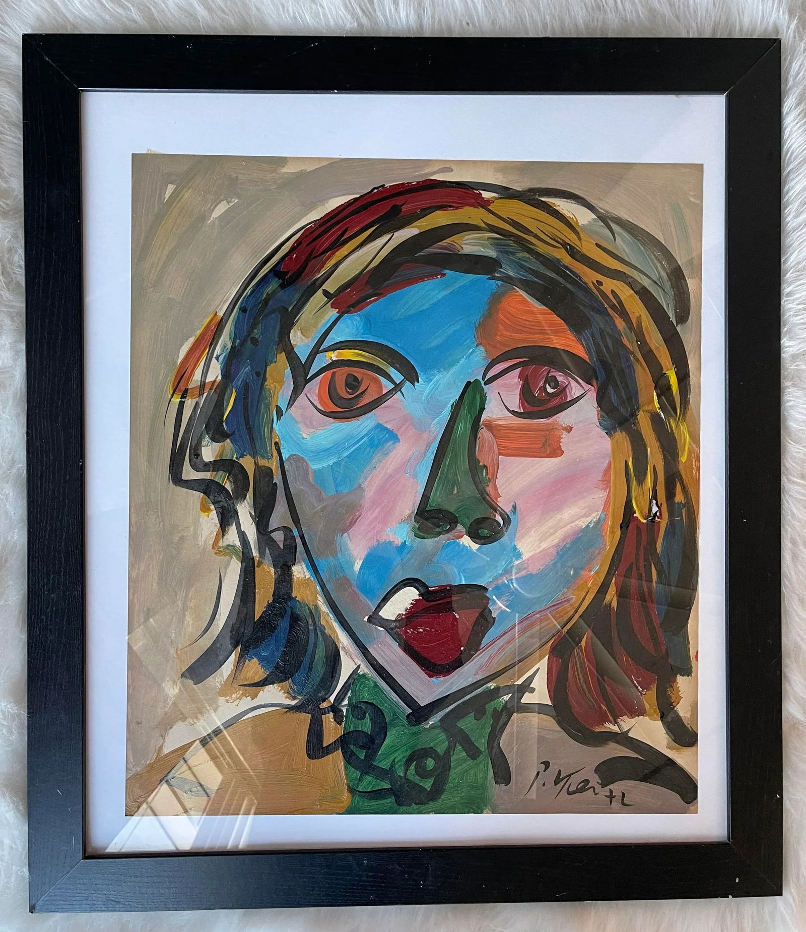 1970s Abstract Face Acrylic Painting by Peter Keil, Framed - 5