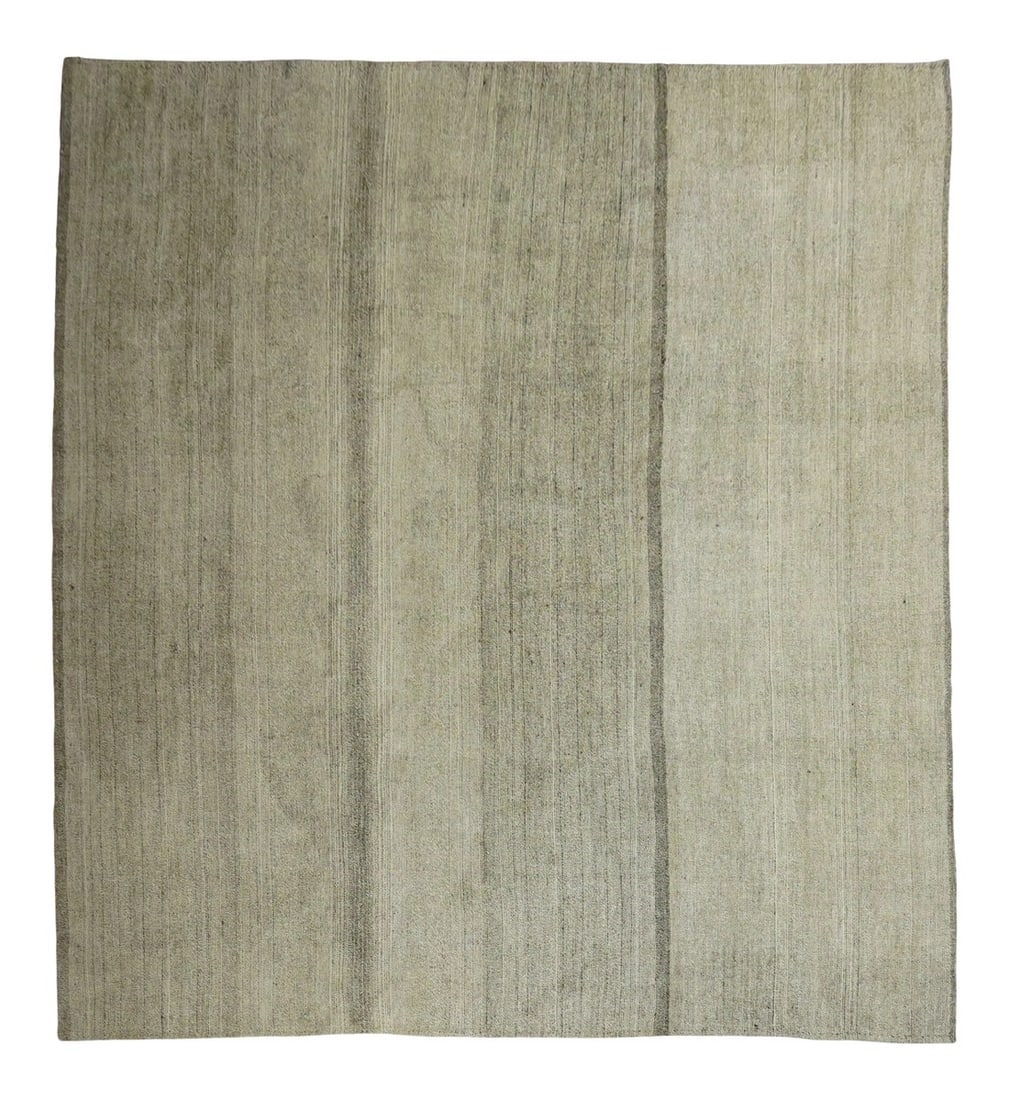 Large Gray Square Turkish Kilim, 10'9'' X 10'11'': One of a kind, mid-20th-century Hand-knotted Minimalist large square Turkish kilim in gray. Professionally Washed & personally vetted. Ready for everyday use. Condition: Alterations: Original Conditio