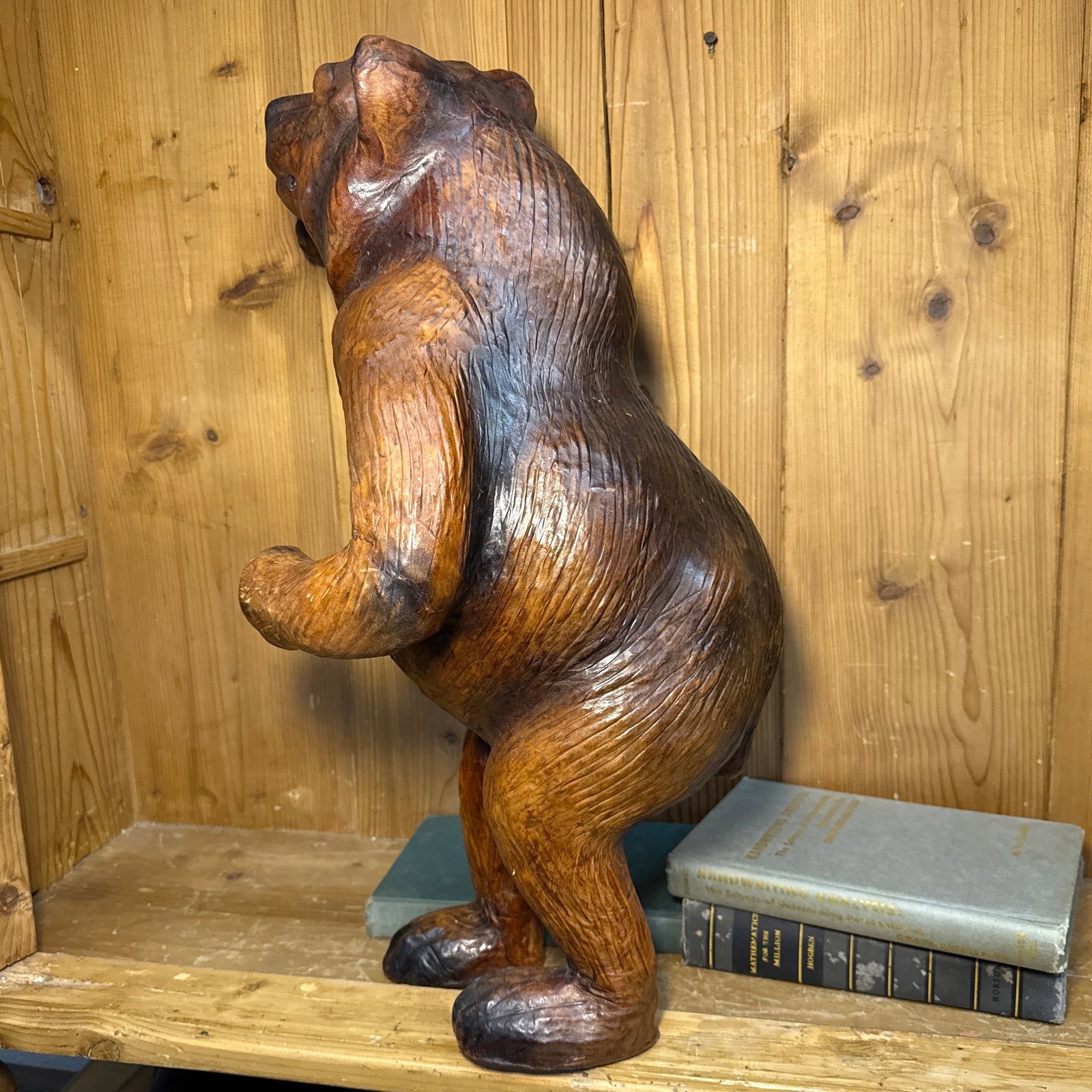 Large Standing Bear Sculpture Sculpted Leather With Glass Eyes - 5