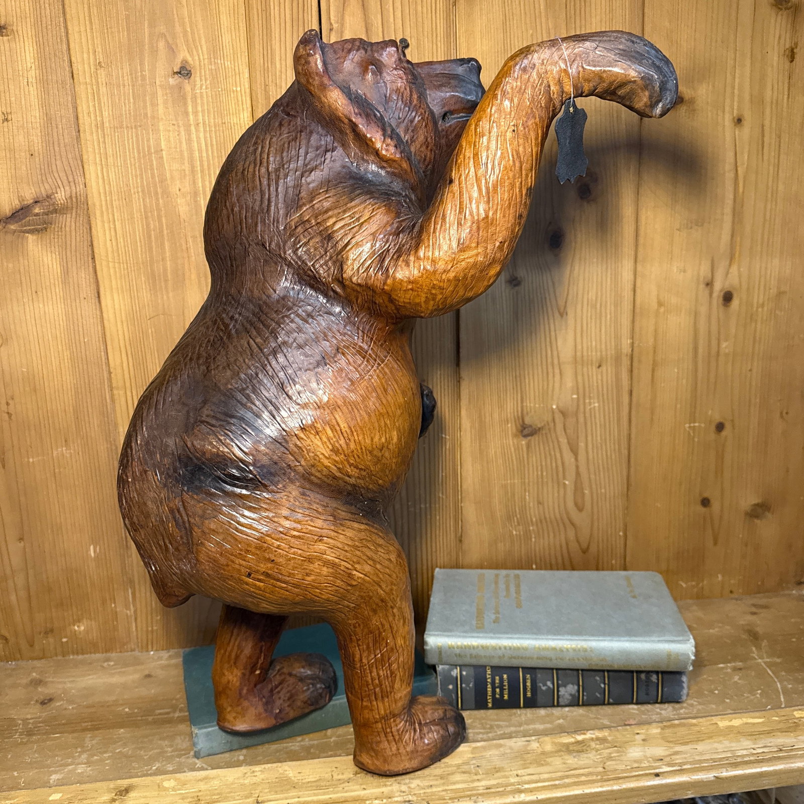 Large Standing Bear Sculpture Sculpted Leather With Glass Eyes - 6