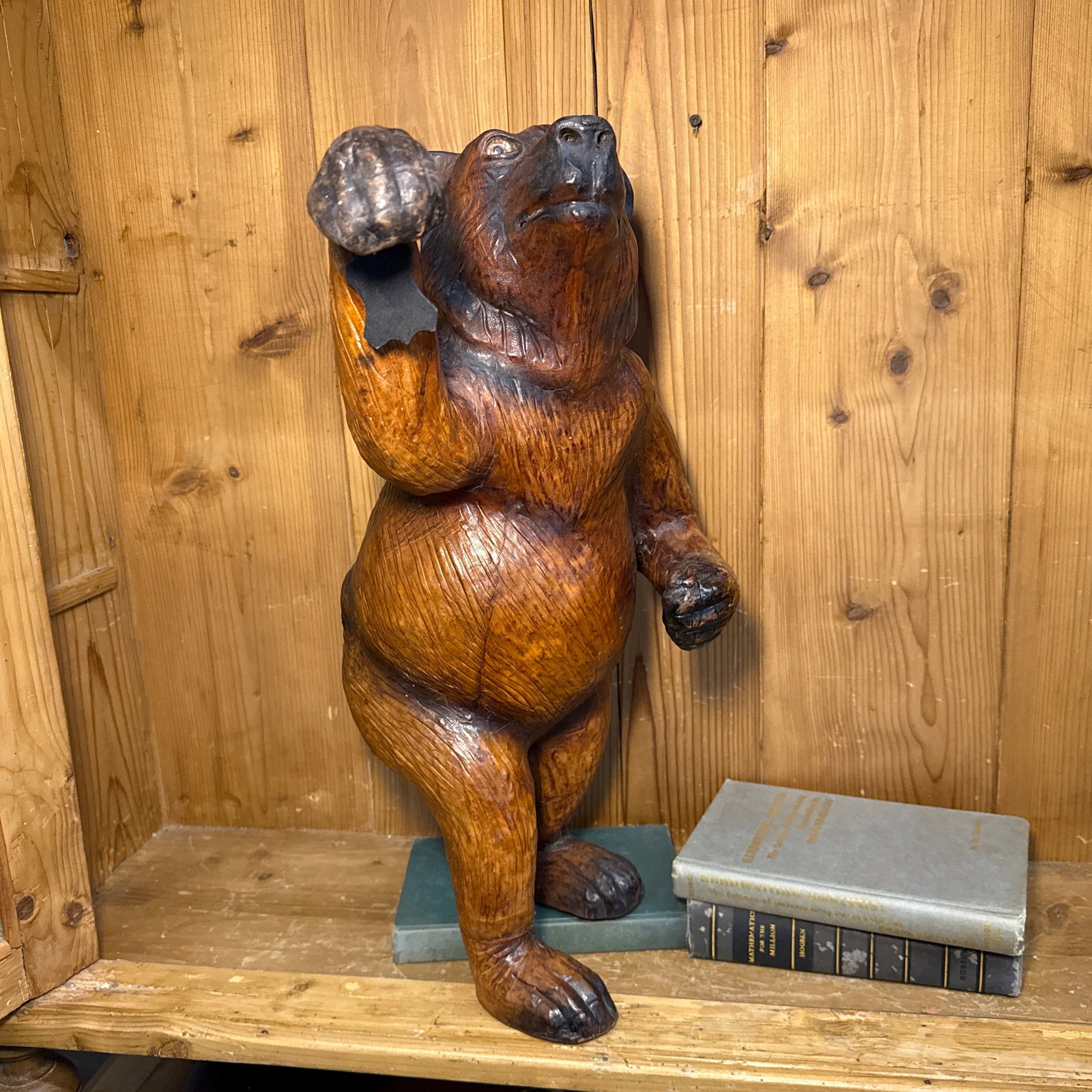 Large Standing Bear Sculpture Sculpted Leather With Glass Eyes - 7