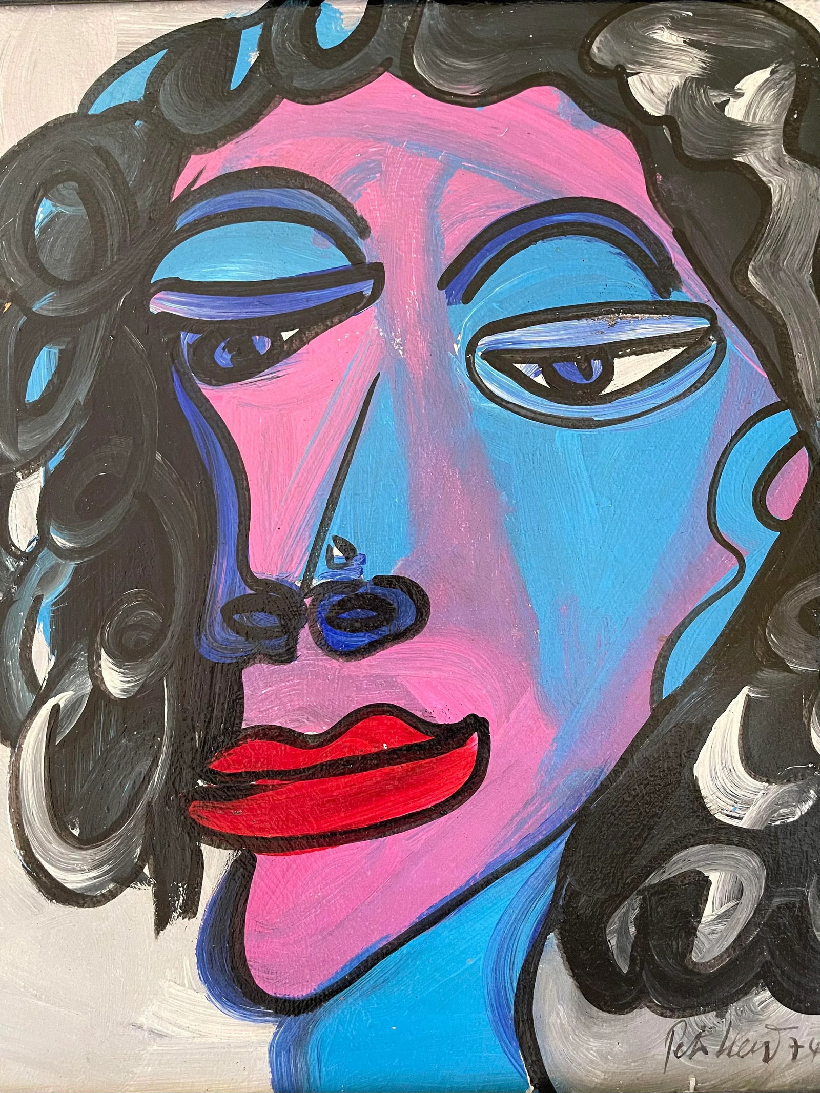 1970s "Marilyn Monroe" Cubist Style Abstract Face Acrylic Painting by Peter Keil, Framed - 2