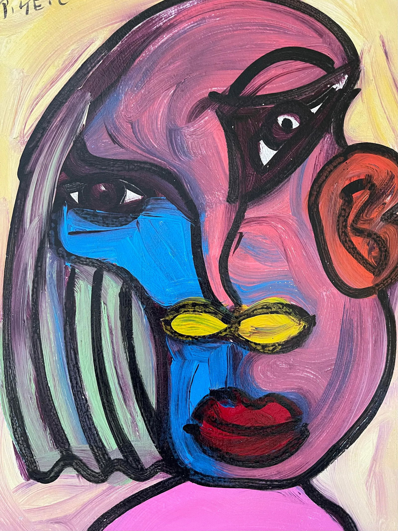 1970s "Lady of Spain" Cubist Style Abstract Face Painting by Peter Keil, Framed - 2