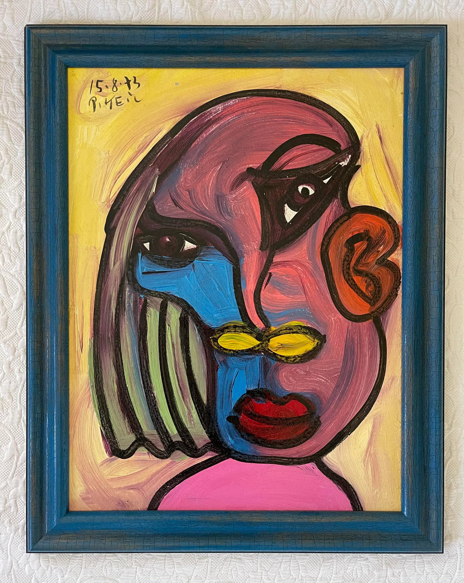 1970s "Lady of Spain" Cubist Style Abstract Face Painting by Peter Keil, Framed - 8
