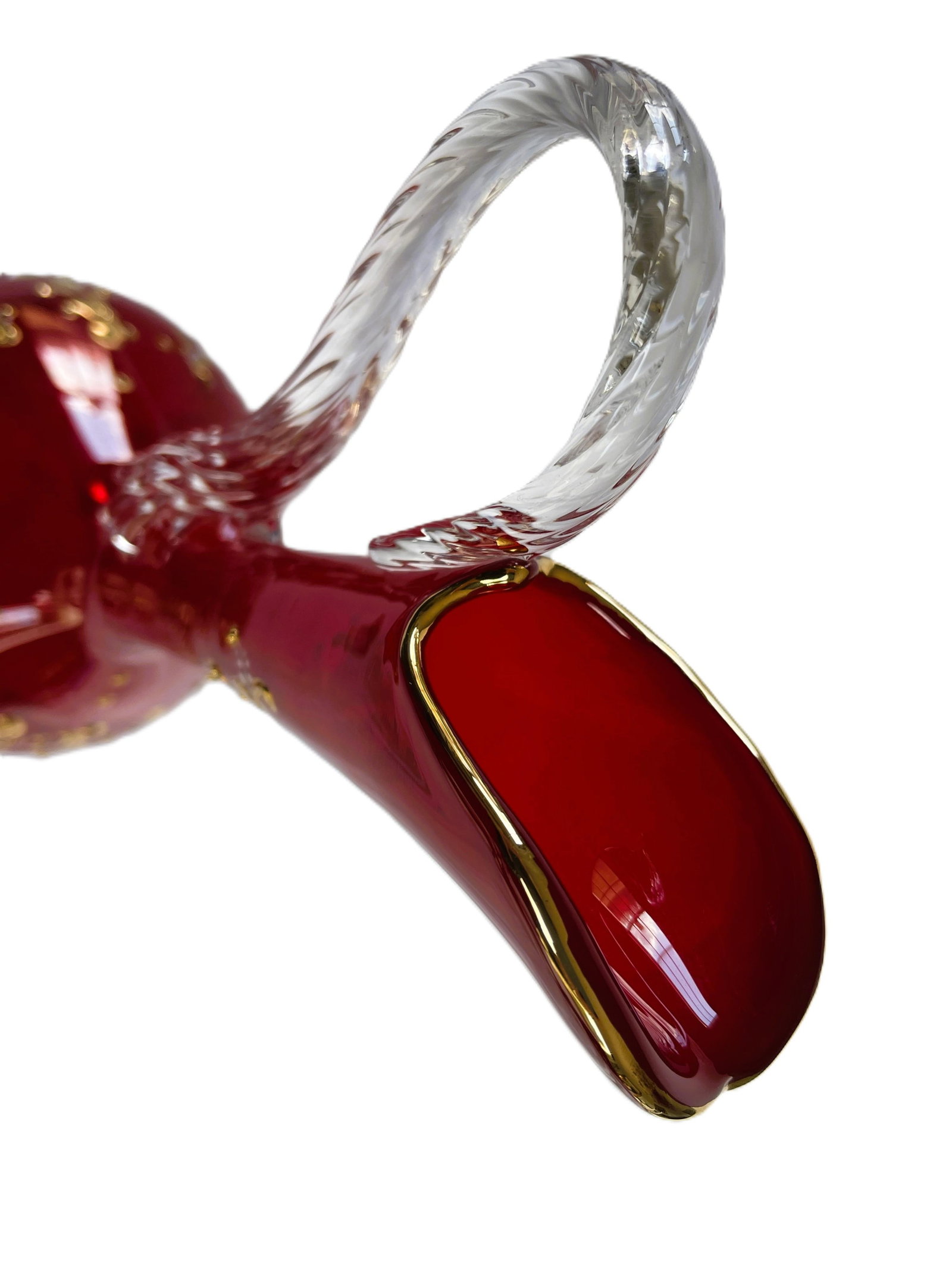Murano Tre Fuochi Enameled Red & Gold-Hand-Blown Glass Carafe, Decanter - 11