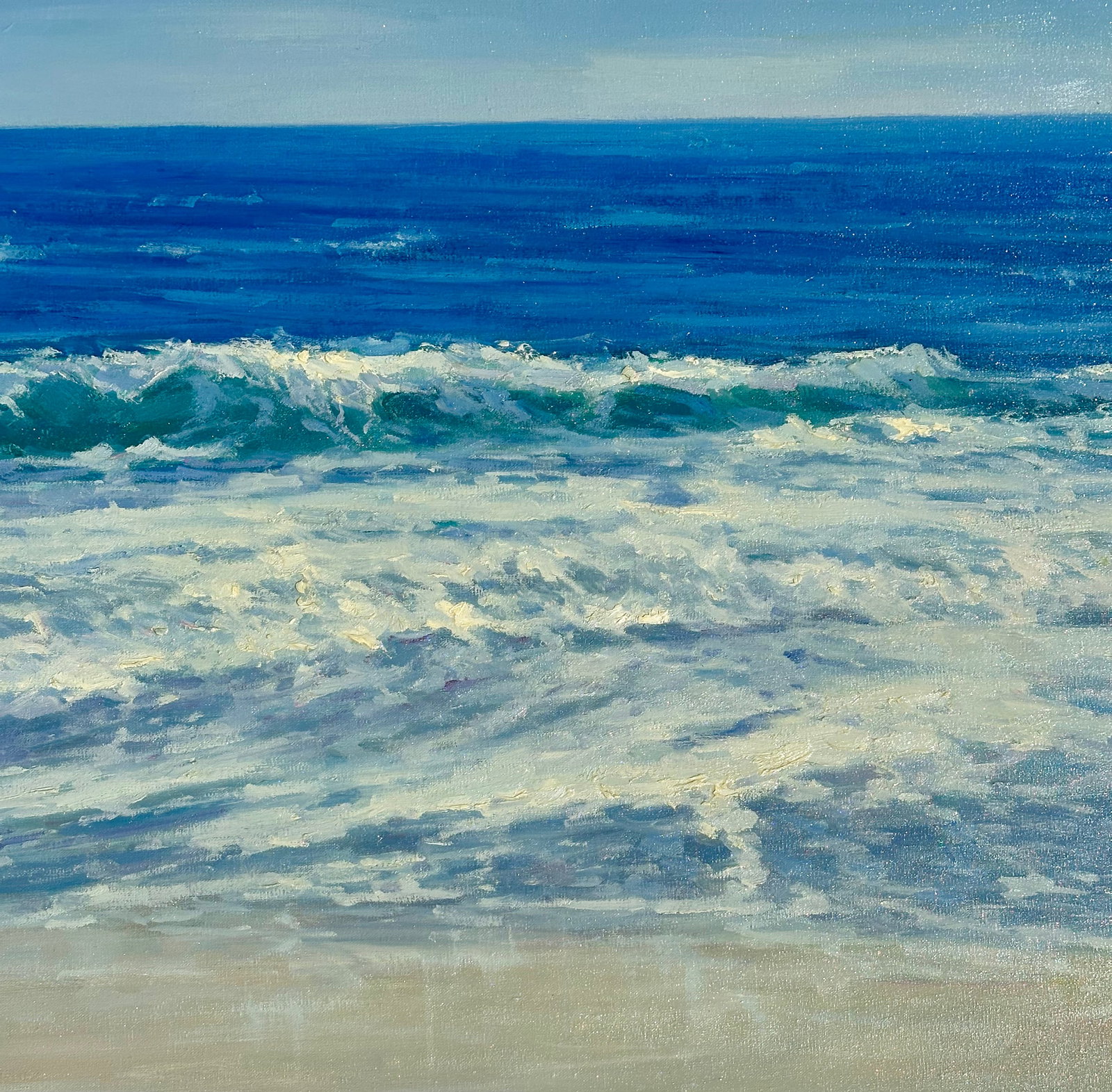 Coastal Waves and & Blue Skies Seascape, Original Oil Painting by H. Cole - 7