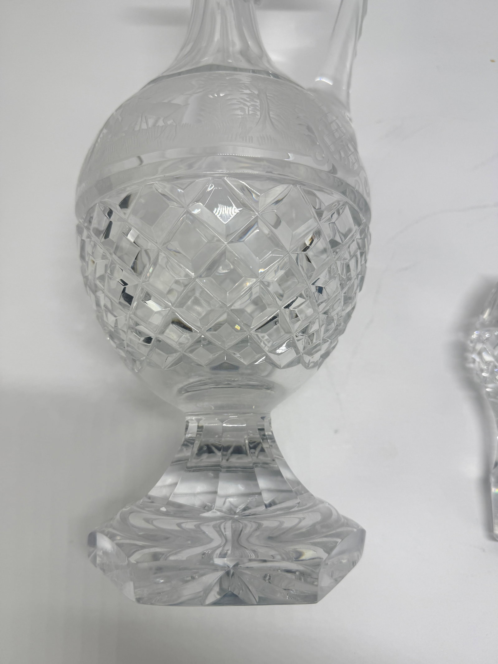 Early 20th Century Crystal Claret Ewer, Wheel-Engraved Game Frieze, Possibly Val Saint-Lambert - 11