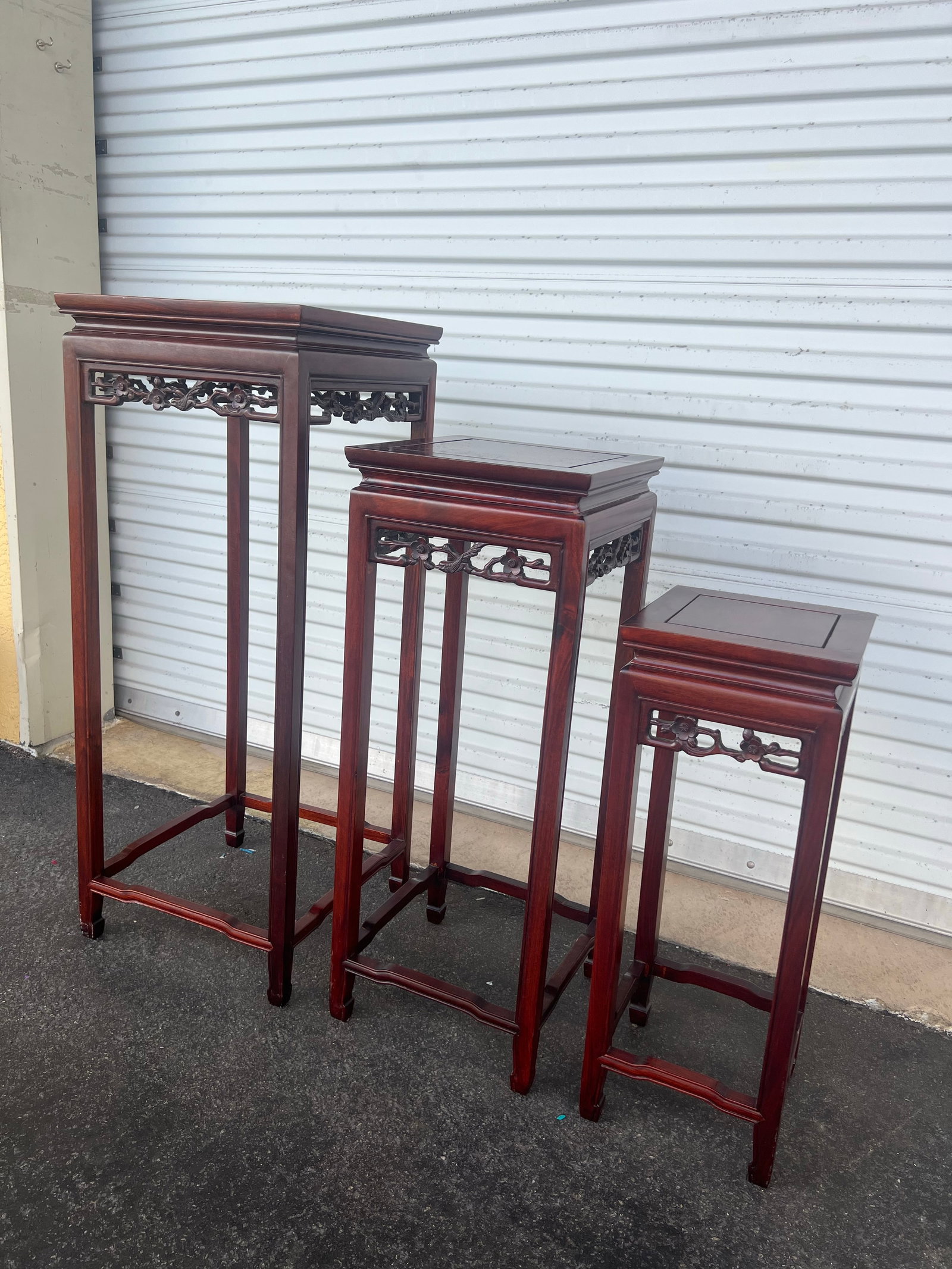 Tall Vintage Chinese Nesting Tables Plant Stand - Set of 3 - 3