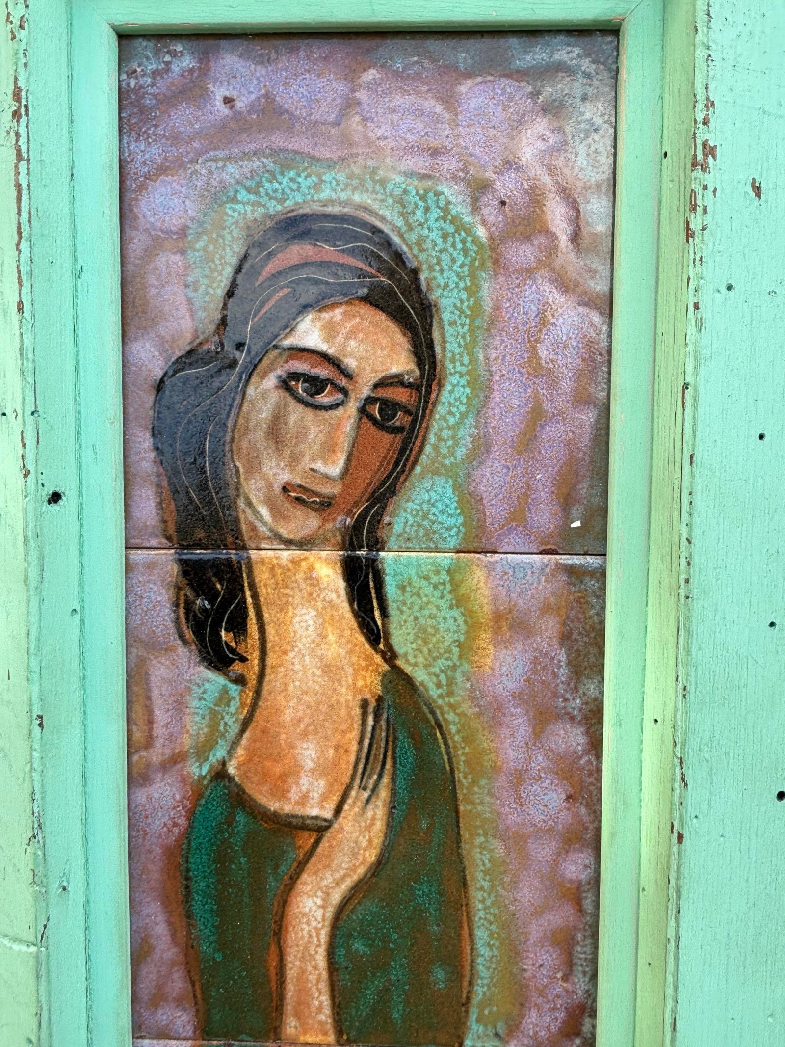 Pair of Painted Tile Wall Plaques of Two Women by Harris G. Strong - 4