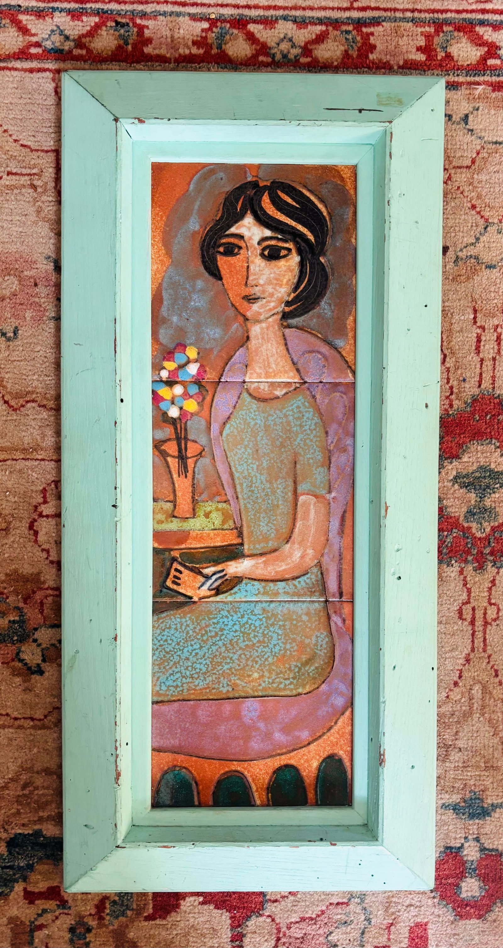 Pair of Painted Tile Wall Plaques of Two Women by Harris G. Strong - 9