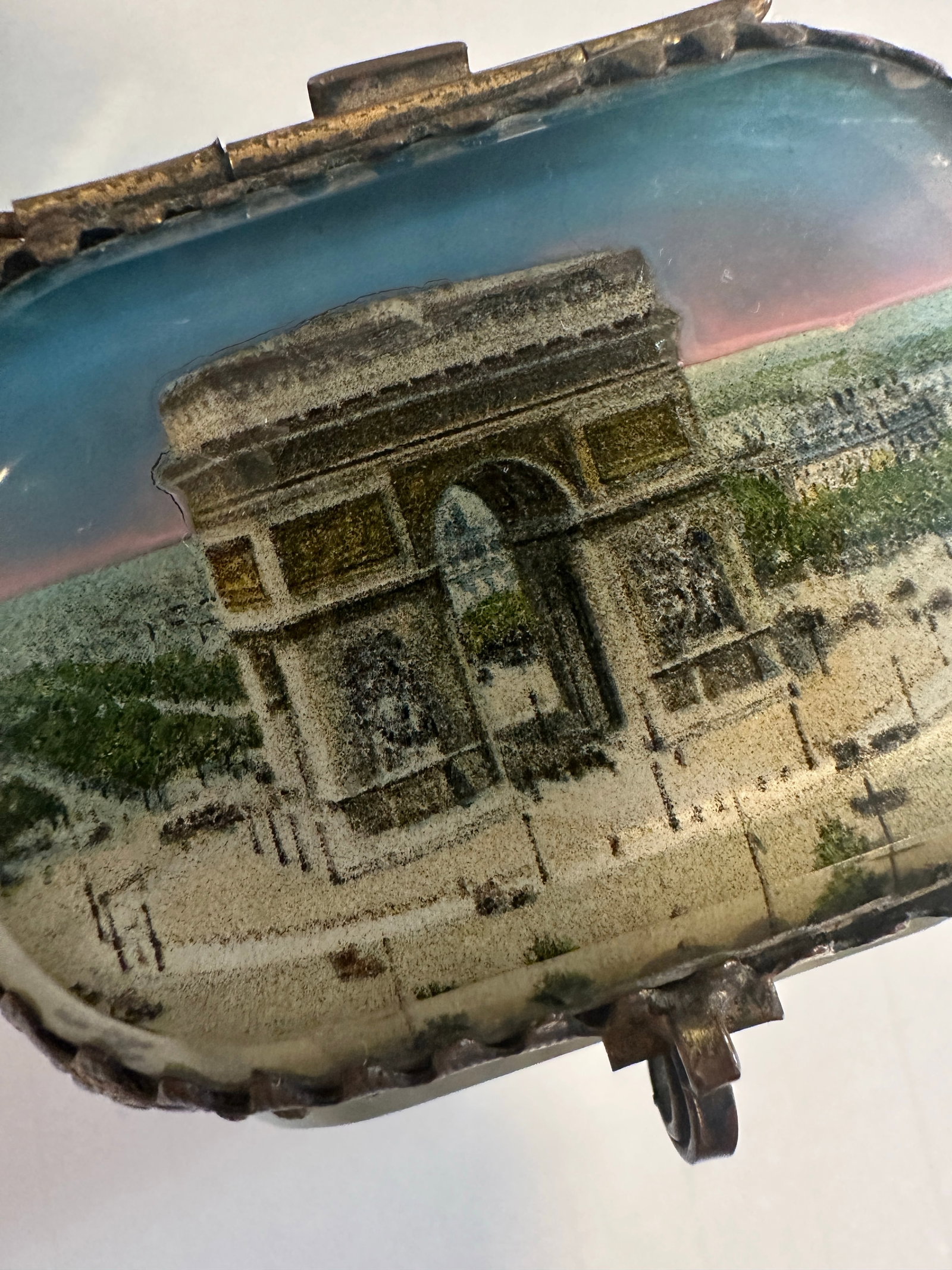 Antique Arc De Triomphe Antique French Beveled Glass Jewelry Box Souvenir Casket, Paris, C. 1900 - 10
