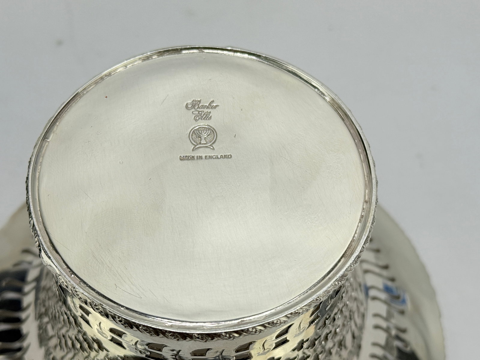 Mid 20th Century English Barker Ellis Silverplate Openwork & Cobalt Glass Lined Vessel - 6