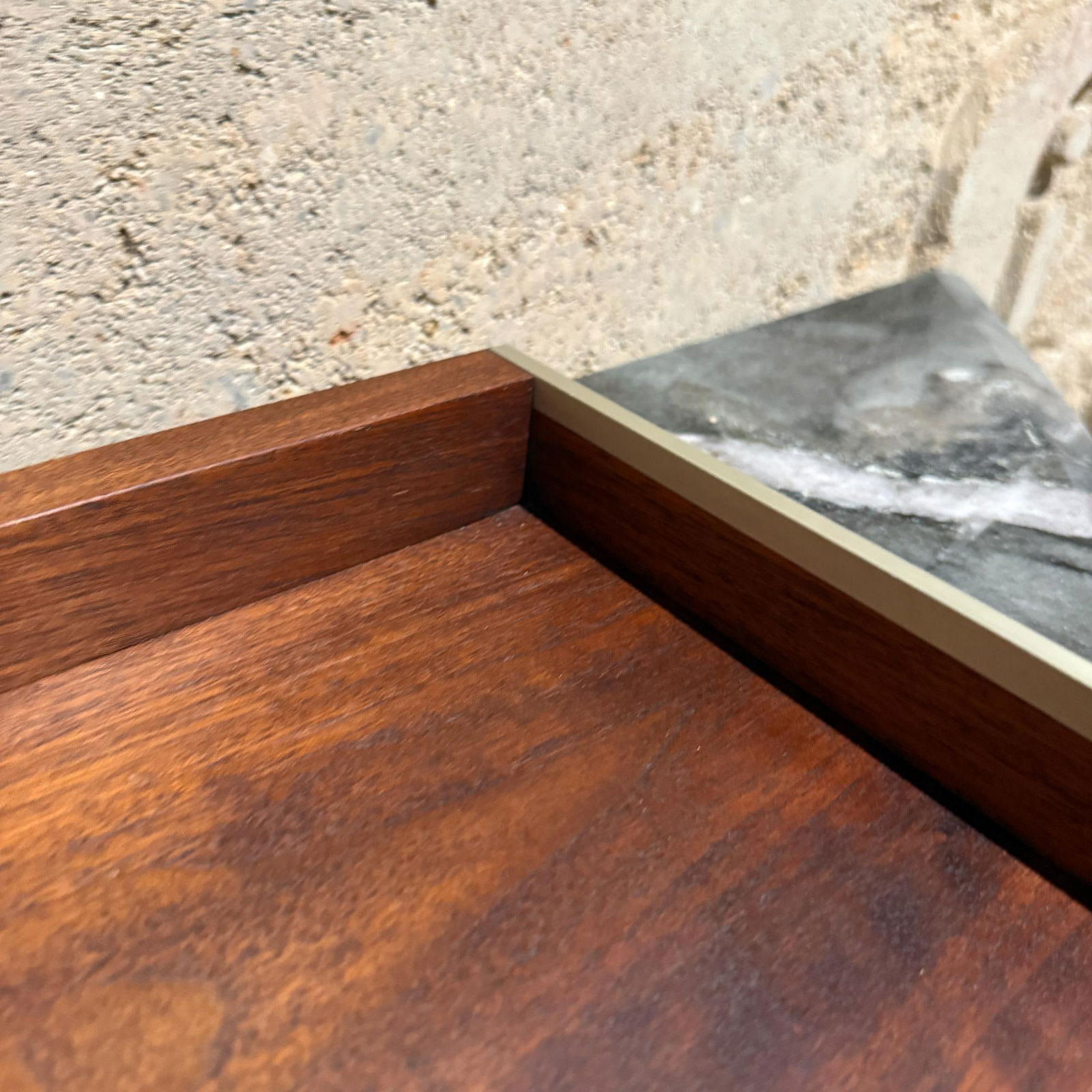 Mid-Century Modern Walnut & Aluminum Letter Tray Desk Accessory Qualiton - 7