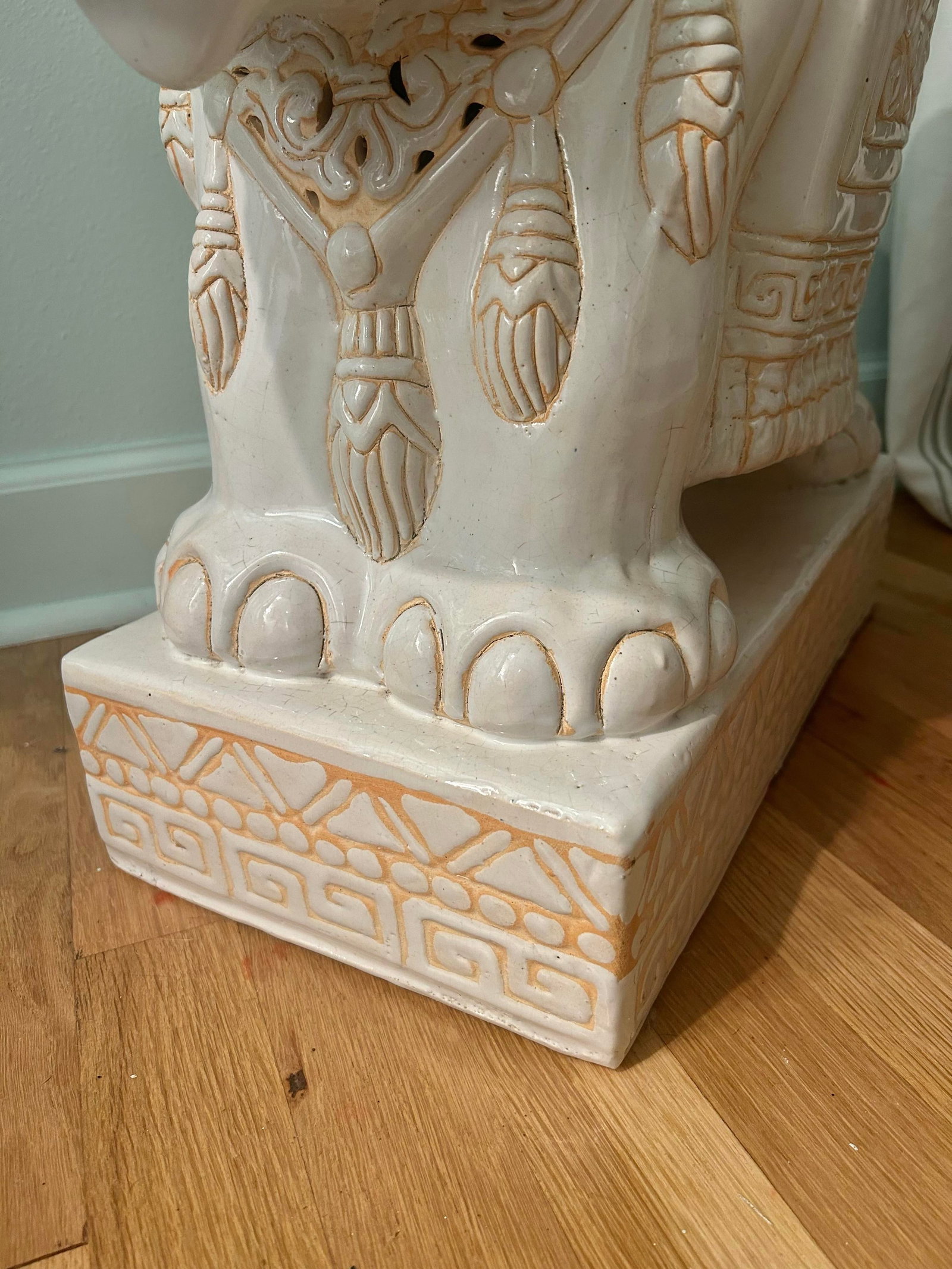 1950's or 1960's Large 21.5"h White Chinoiserie Elephant Stools - A Pair - 6