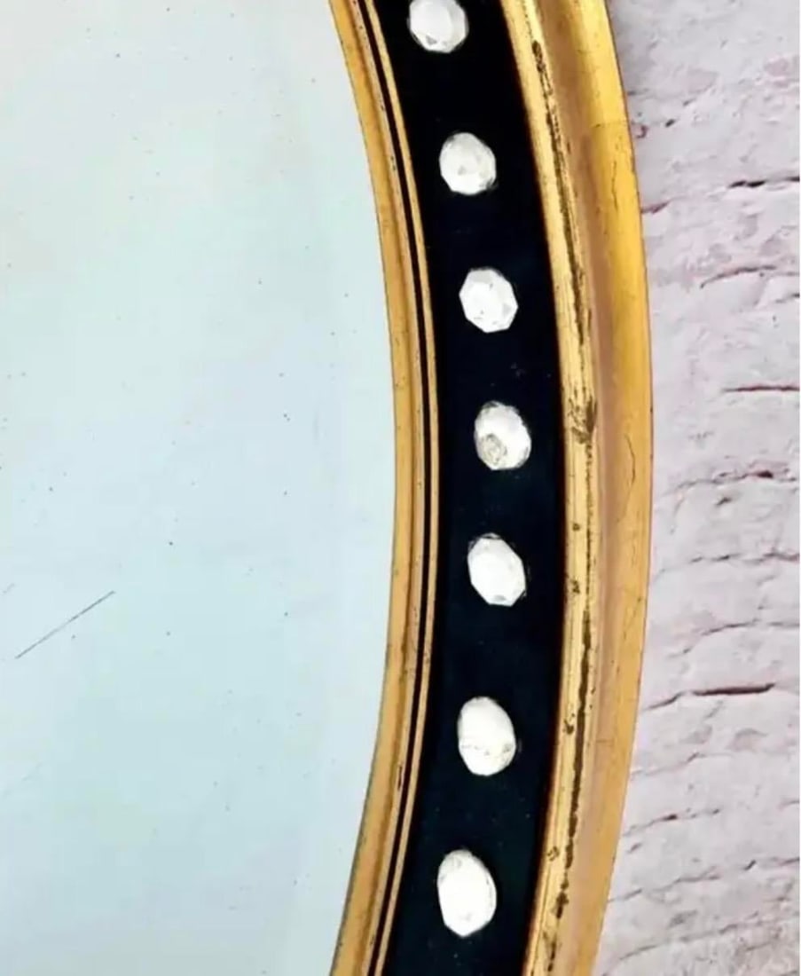 Irish Regency Style Oval Mirror With Parcel Gilt Frame and Glass Cabochons - 4