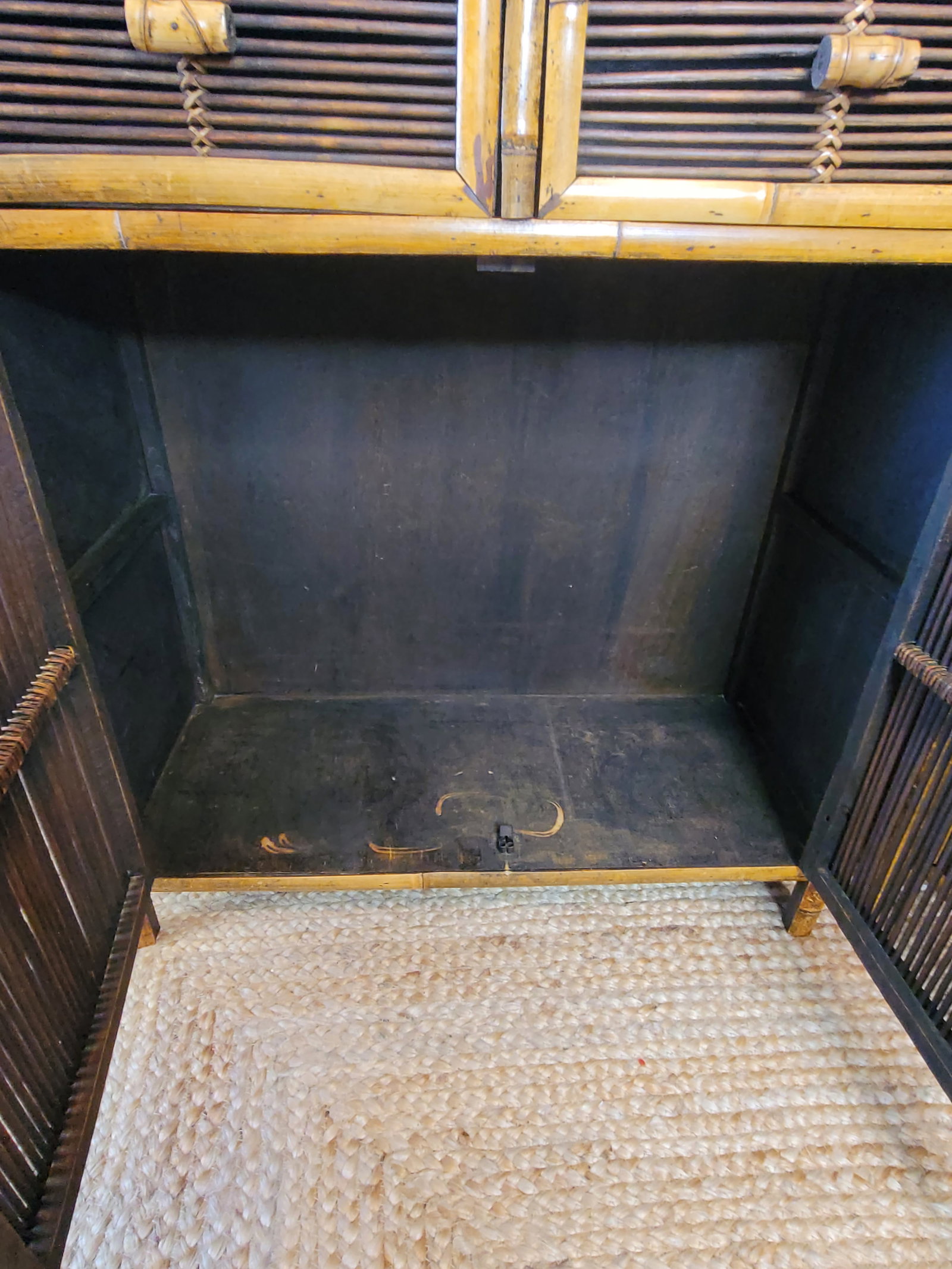 Pair of Vintage Burnt Tortoise Bamboo & Split Reed Cabinets - Late 20th Century Palm Beach Style - 6