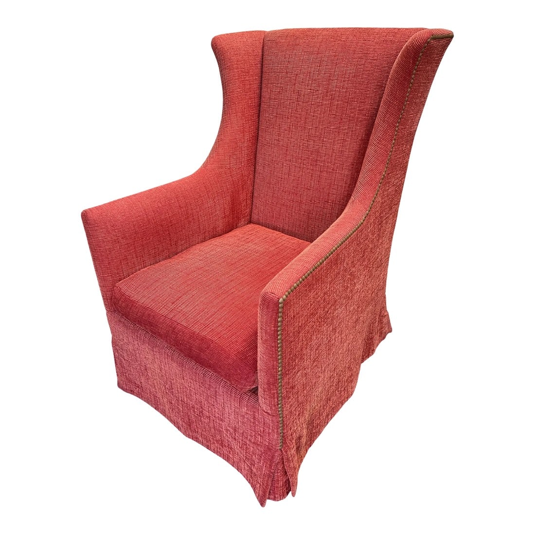 Dessin Fournir Ellington Wing Chair #5004: Dessin Fournir Ellington Wing Chair #5004 This is an upholstered armchair custom ordered and produced by Dessin Fournir, showcasing a Regency-influenced, mid-century aesthetic. It is constructed with