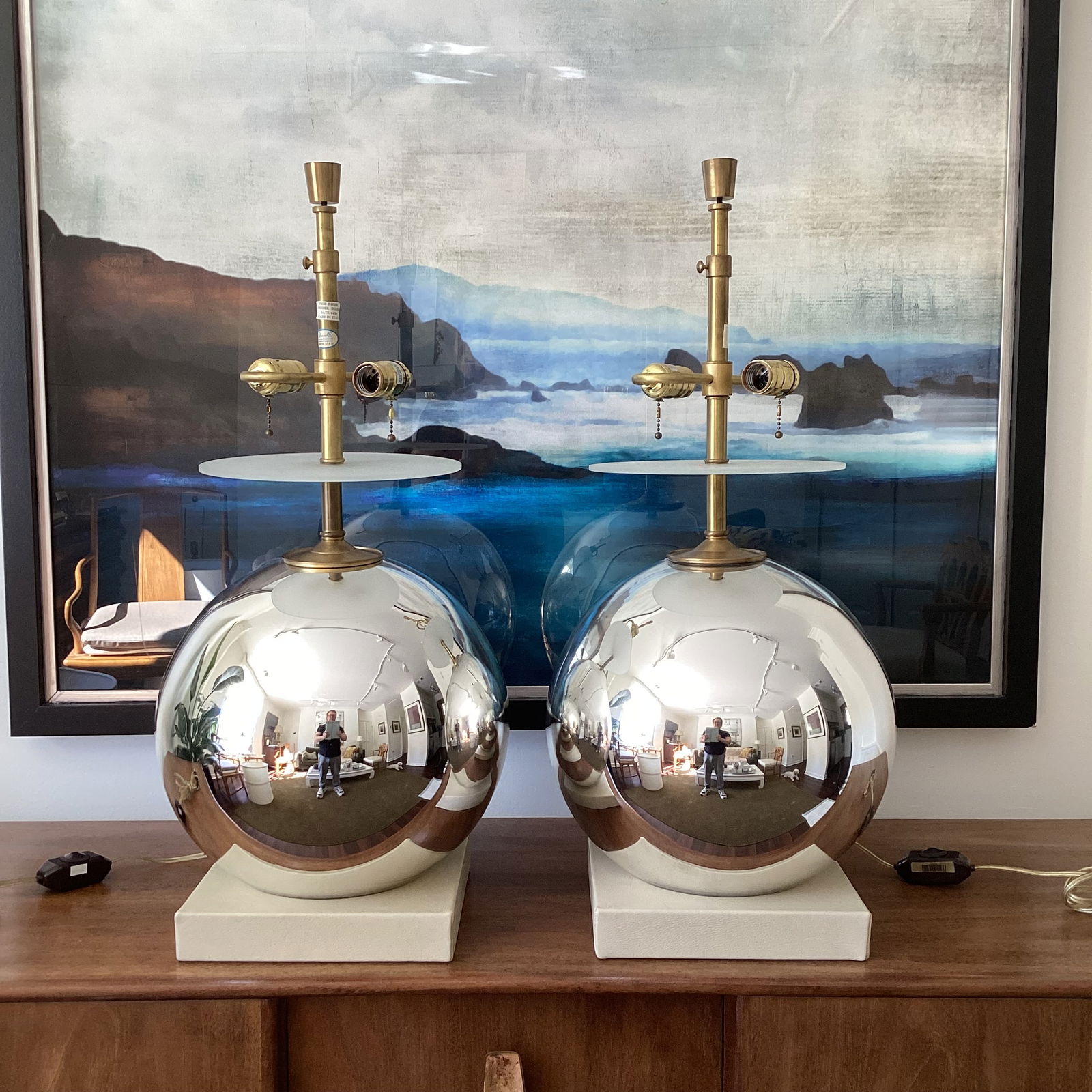 1990s Bill Sofield for Baker Attributed Mercurial Sphere Table Lamps - A Pair - 2
