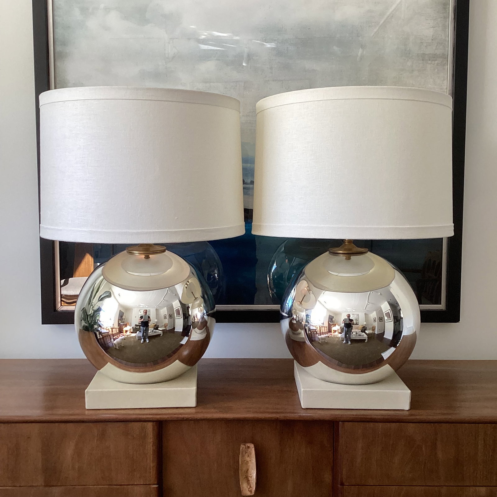 1990s Bill Sofield for Baker Attributed Mercurial Sphere Table Lamps - A Pair - 3