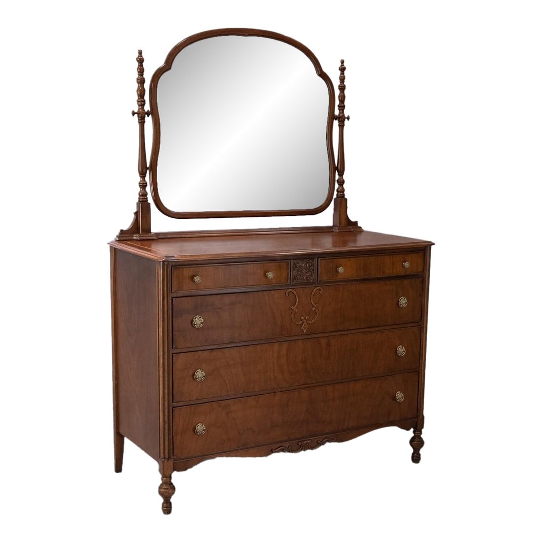 Early 20th Century Mahogany Dresser With Mirror: Early 20th Century Mahogany Dresser with Mirror This elegant early 20th-century dresser is crafted in richly toned mahogany and features refined proportions with classic detailing. The piece reflects