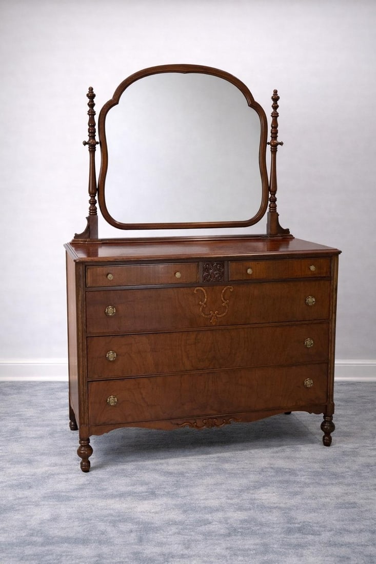 Early 20th Century Mahogany Dresser With Mirror - 2