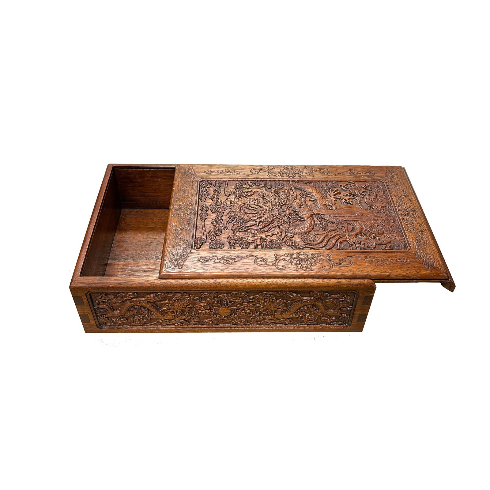 Oriental Cloud Scroll Dragons Relief Motif Treasure Chest Box - 5